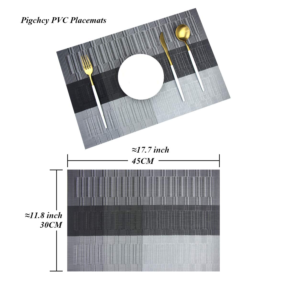 PIGCHCY Washable Vinyl Woven Table Placemats - Set of 4 Elegant Durable Dining Mats for Kitchen, Restaurant & Home Decor (Black) - Perfect for Everyday Meals, Dinner Parties & Holiday Gatherings