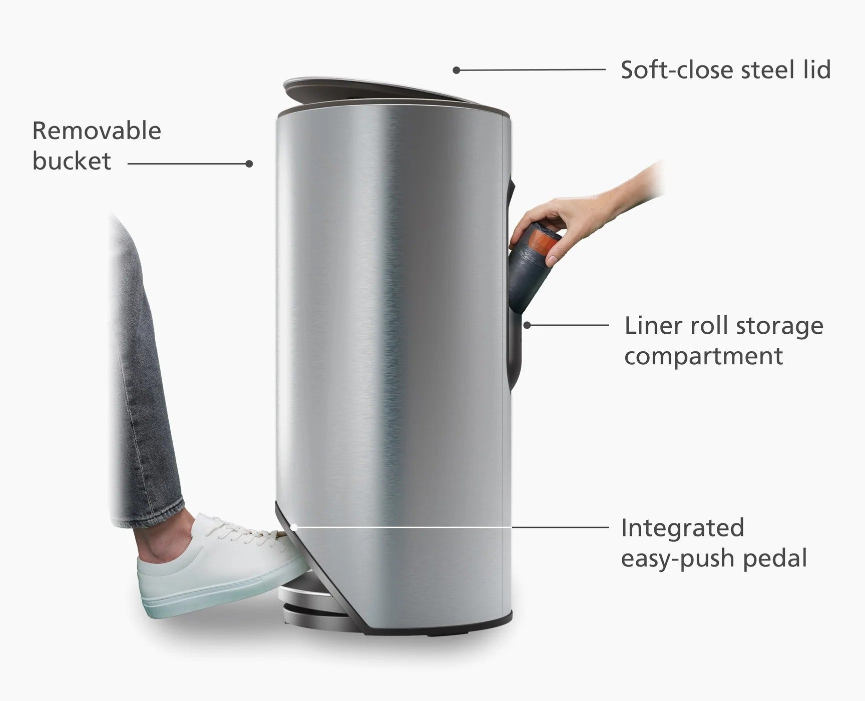Arc™ 30L Stainless Steel Touchless Pedal Trash Can - Hands-Free Kitchen & Bathroom Waste Bin for Home & Office Use