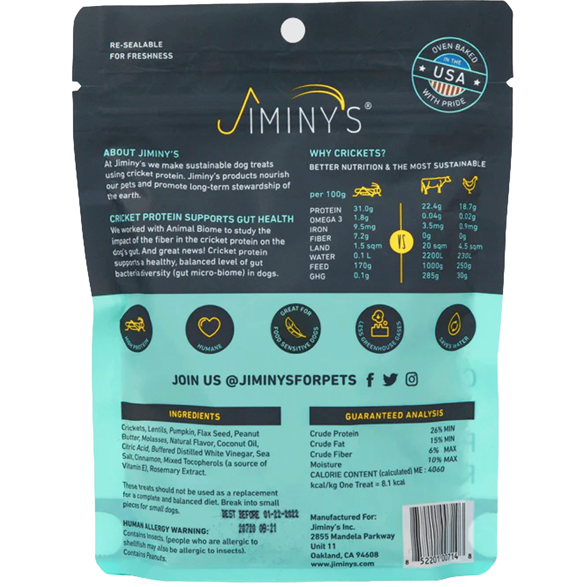 Jiminy's Original Cricket Protein Dog Treats - High Protein, All-Natural, Grain-Free Dog Snacks for Training & Rewards - Perfect for Active Dogs & Outdoor Adventures
