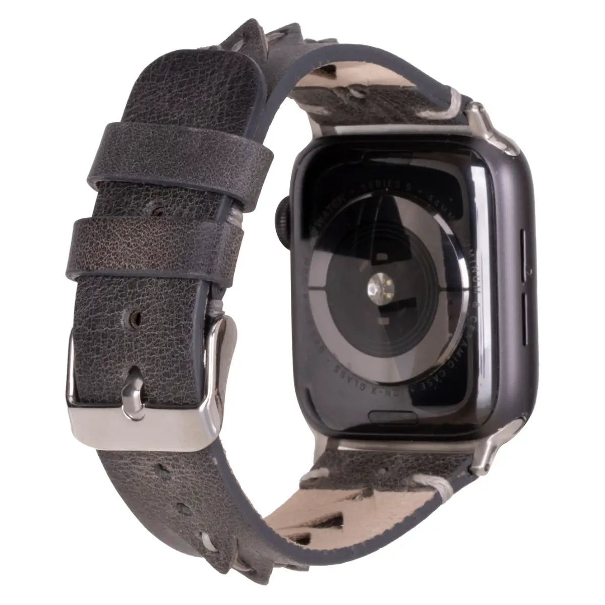 Burnished Gray Leather Sport Apple Watch Band for Men & Women - Durable & Comfortable Strap for Workouts, Running & Everyday Wear (Boras)