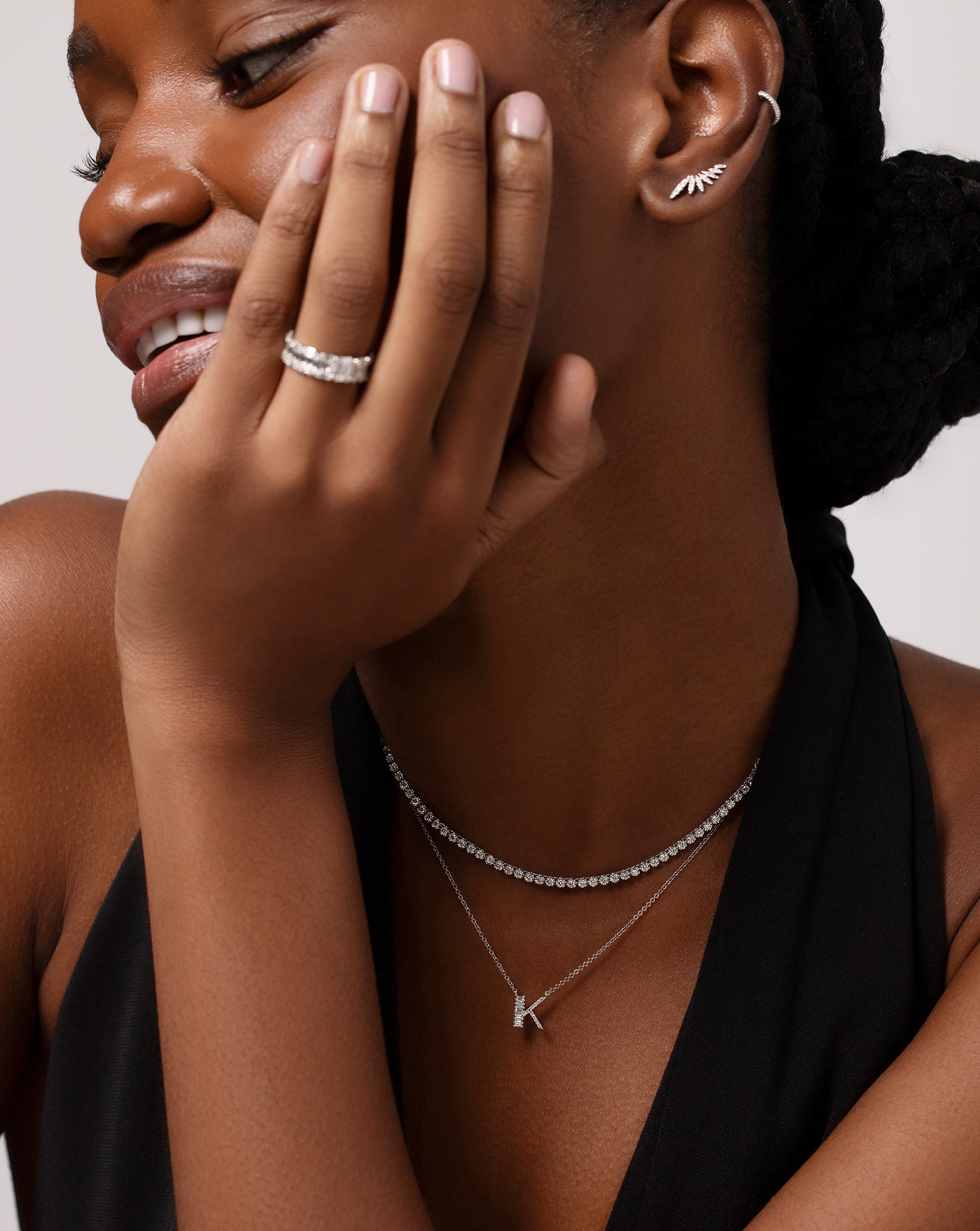 Elegant Baguette & Pavé Initial Necklace - Personalized Name Letter Pendant for Women - Perfect for Gifts, Anniversaries, and Special Occasions