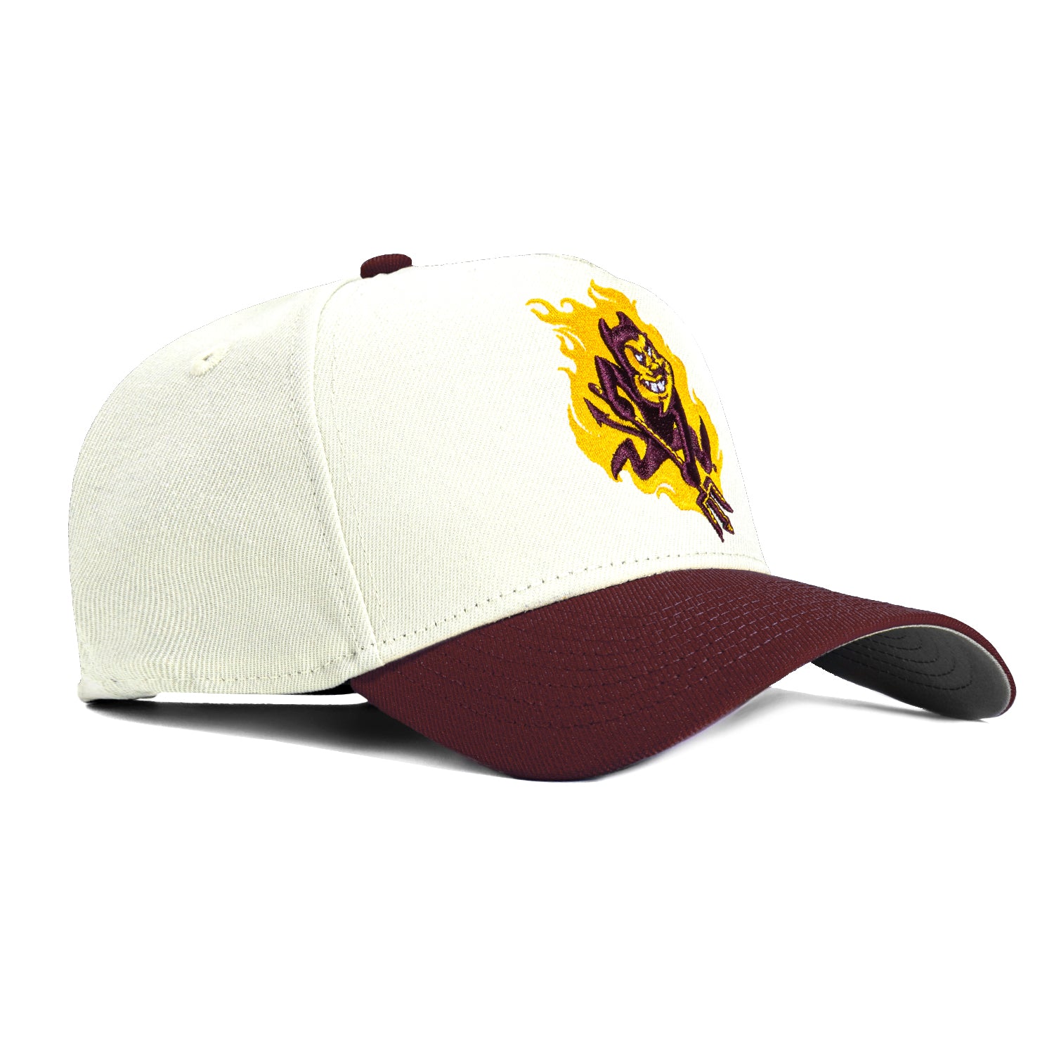 New Era 9Forty A-Frame Arizona State Sun Devils Sparky Flame Adjustable Baseball Cap - White & Maroon for College Sports Fans, Game Day Outfits, and Casual Streetwear