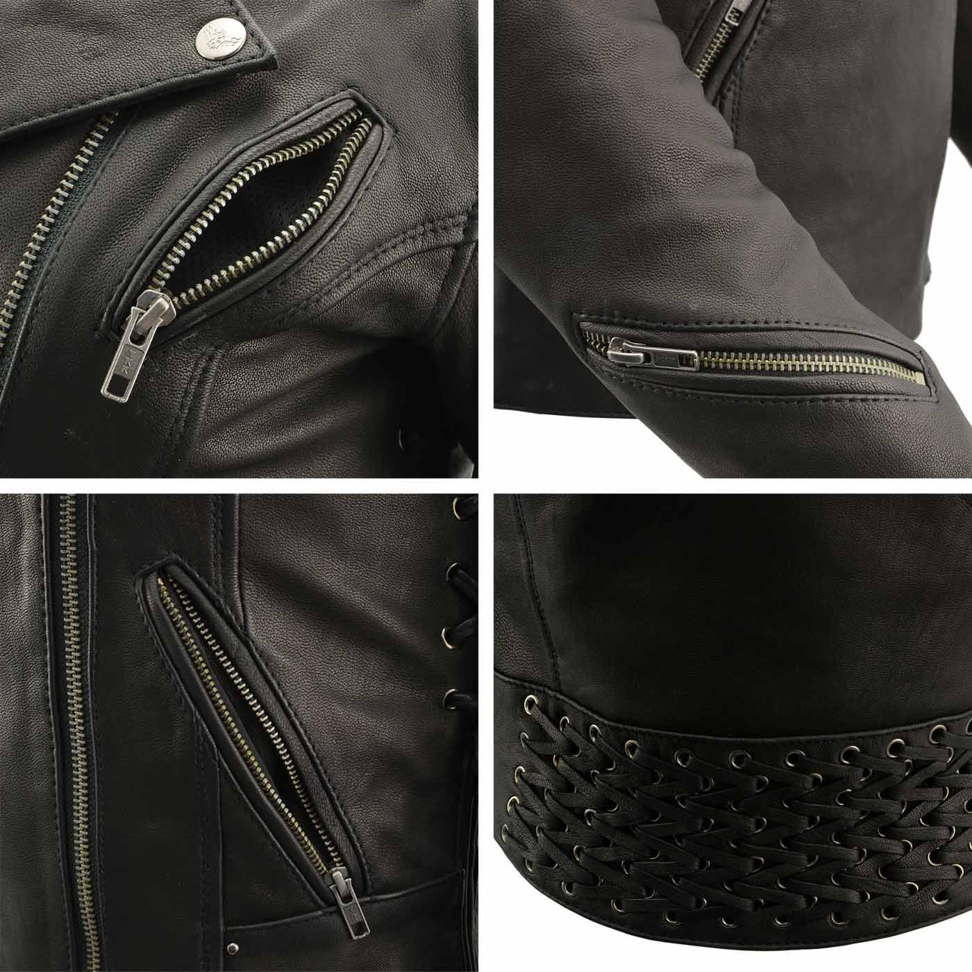 Milwaukee Leather MLL2525 Women's Black Lightweight Leather Jacket - Lace to Lace Design for Motorcycle Riding & Casual Wear