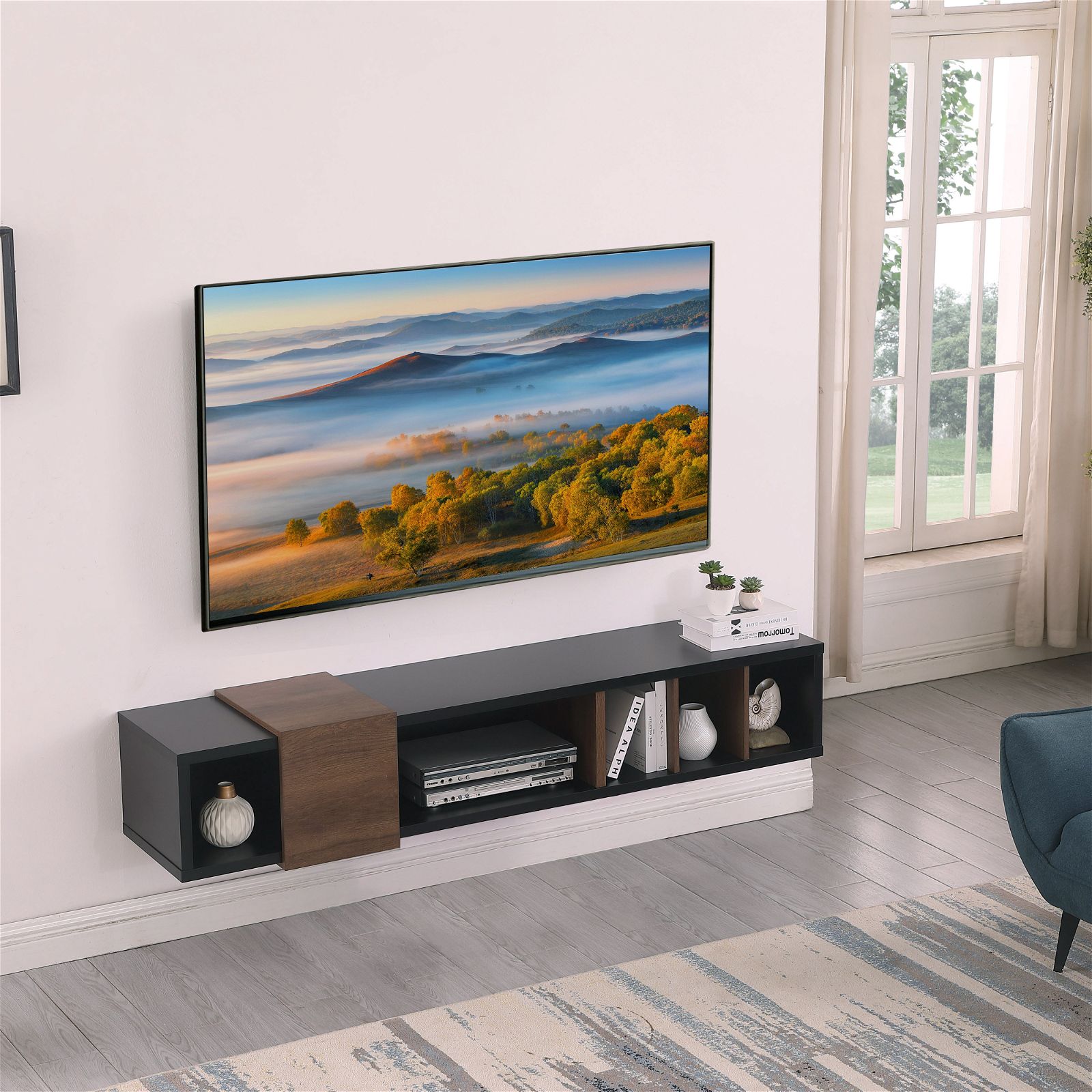 Tauris™ Dronus 1800 Floating TV Stand - Wall Mounted Entertainment Center with Hovering Design in Black - Perfect for Living Room, Bedroom & Home Theater Setup