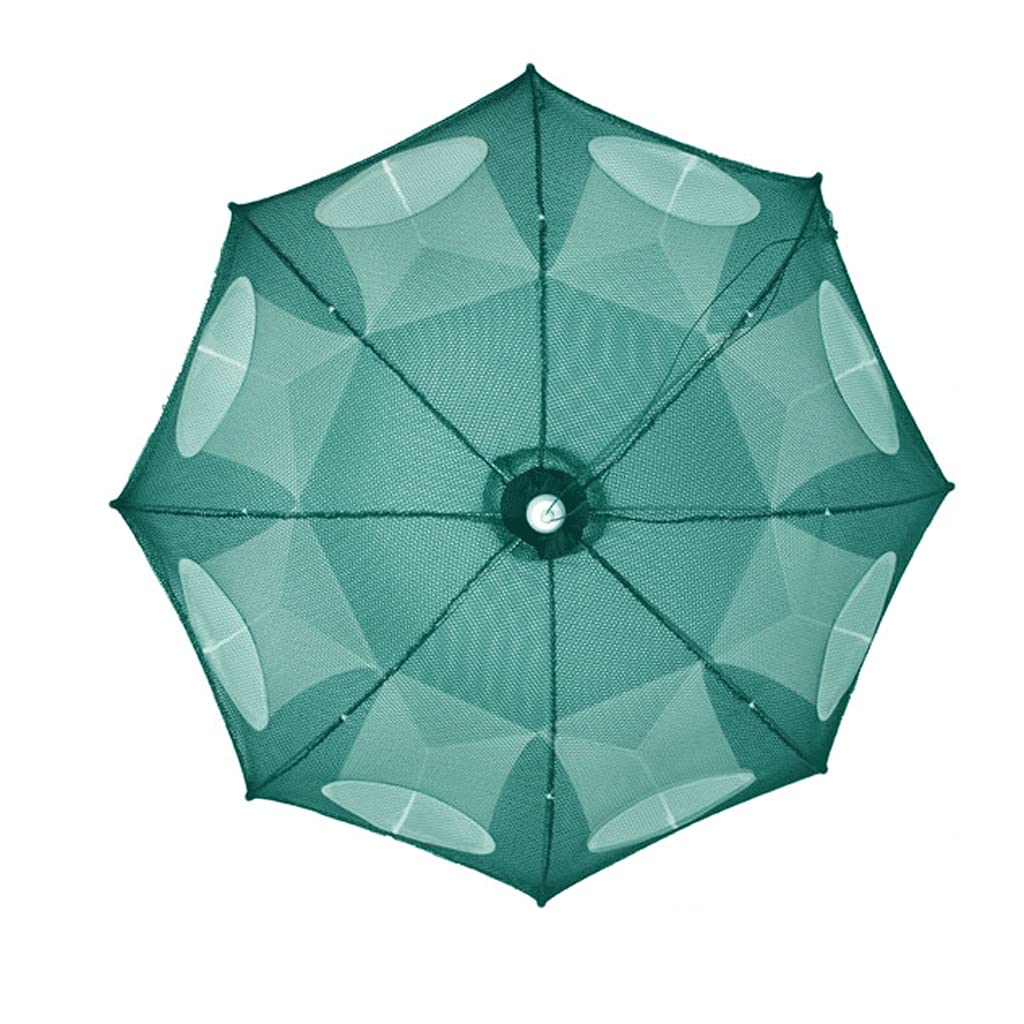 Automatic Folding Fishing Net - Portable Crab & Bait Trap with Umbrella Design, 8-Hole Green Mesh for Freshwater & Saltwater Fishing - Perfect for Camping, Beach Trips & Outdoor Adventures