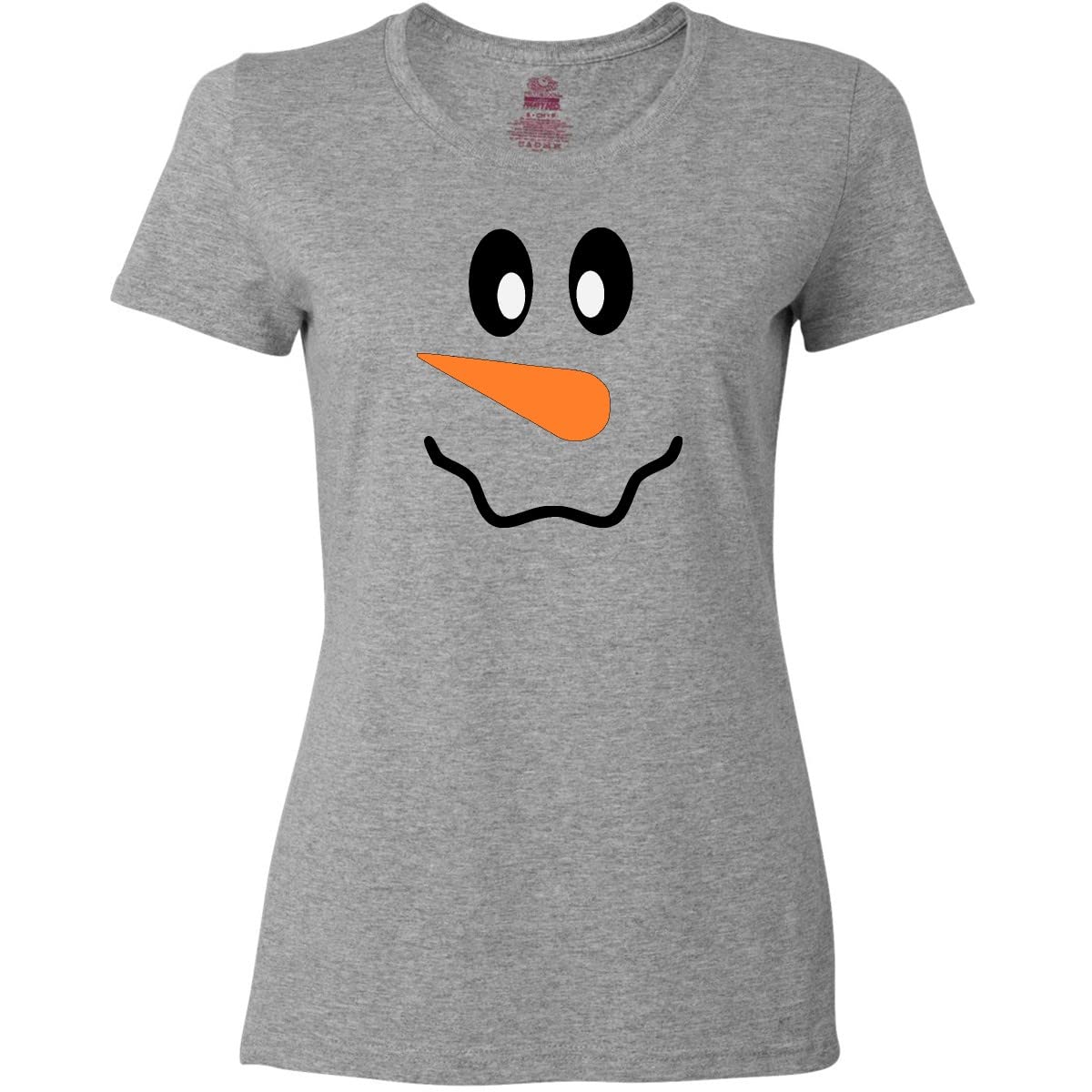 Inktastic Snowman with Carrot Nose & Smile Women's T-Shirt | Cute Winter Holiday Graphic Tee for Christmas Parties & Casual Wear