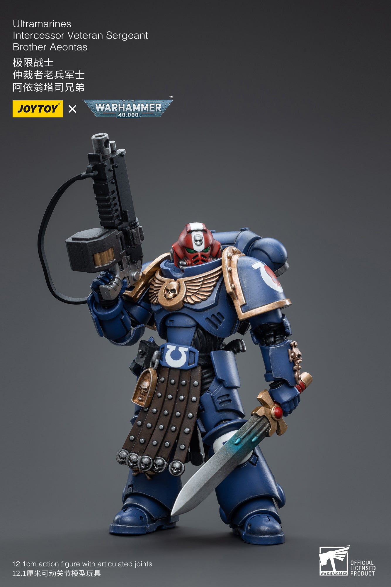 1/18 JOYTOY Warhammer 40K Ultramarines Intercessor Veteran Sergeant Brother Aeontas Action Figure - Collectible Miniature for Tabletop Gaming & Display