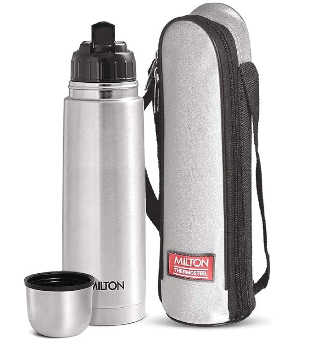 Milton Thermosteel Flip Lid Flask - 24H Hot & Cold Vacuum Insulated Stainless Steel Water Bottle | 18/8 BPA-Free Leakproof Silver | Perfect for Hiking, Gym & Office Use
