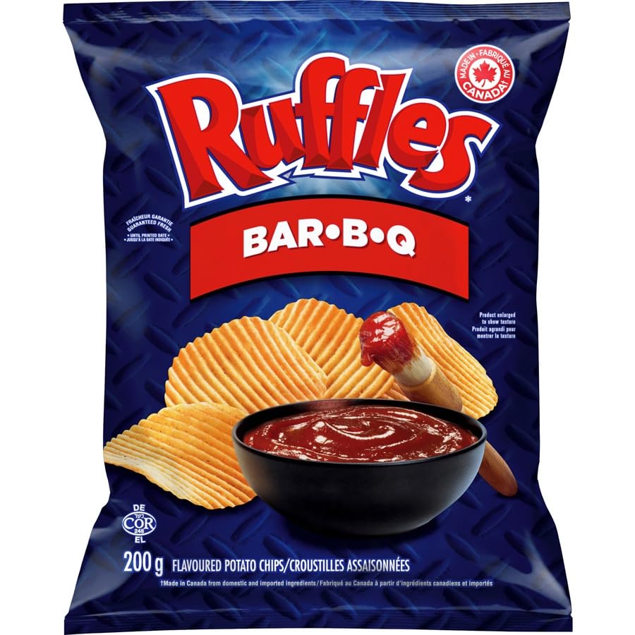 Ruffles Potato Chips Variety Pack - Sour Cream & Onion, Sour Cream & Bacon, BBQ, All Dressed - 200g/7oz (4-Pack) | Canadian Snacks Shipped from Canada | Perfect for Parties, Movie Nights & Road Trips