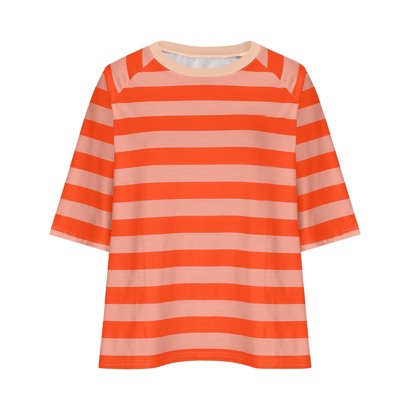 Women's Striped Casual Crewneck T-Shirt - Soft Elbow Sleeve Pullover Tee - Loose Fit Trendy Blouse for Everyday Wear, Weekend Outings & Layering