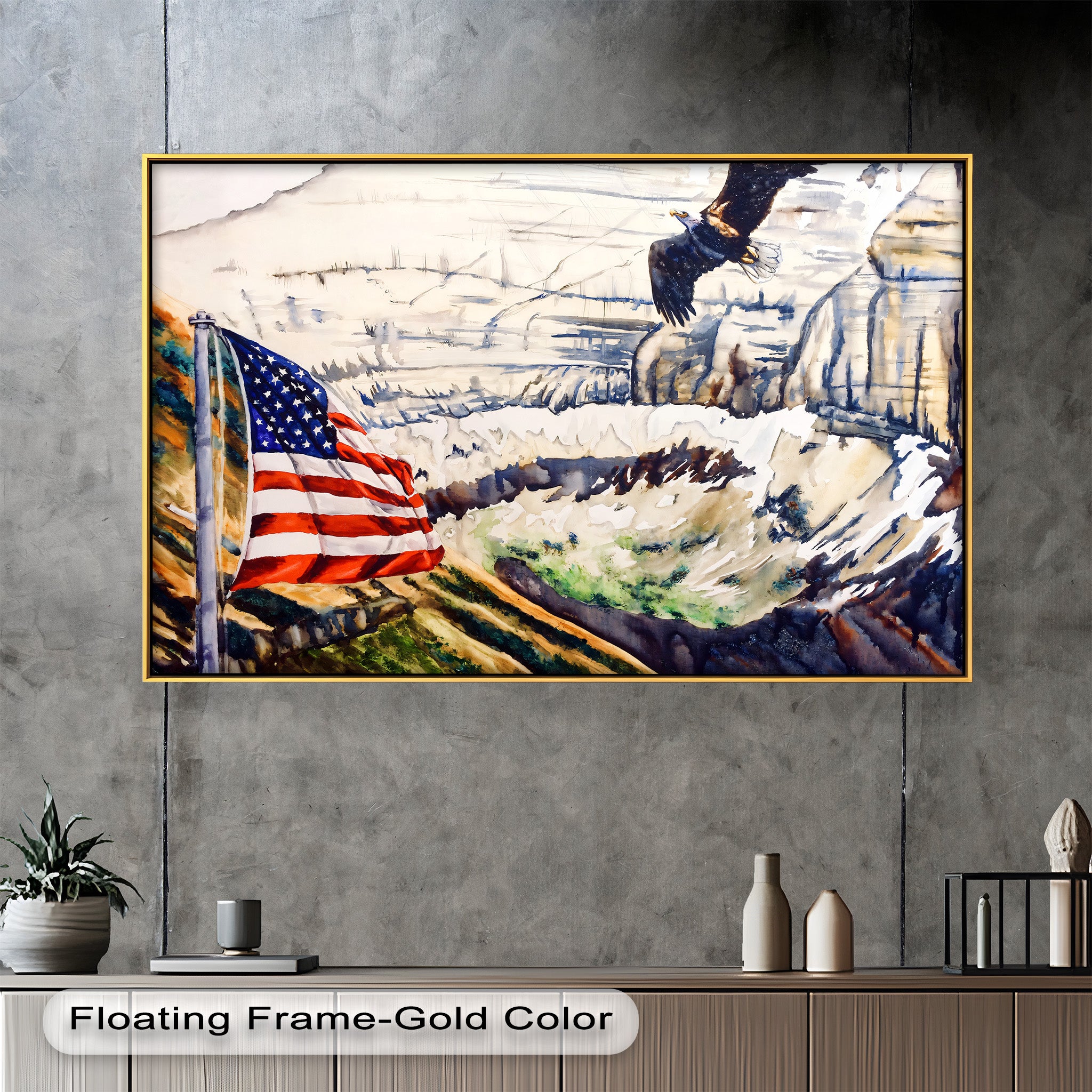 Patriotic Oil Painting of American Flag and Bald Eagle - Perfect for Home Decor, Office Wall Art & Gift for Independence Day