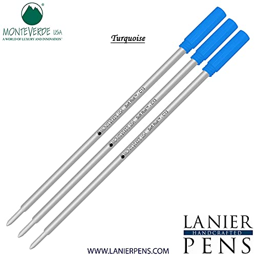 Monteverde Soft Roll Ballpoint C13 Ink Refill 3-Pack - Compatible with Cross Style Pens - Turquoise Medium Tip 0.7mm - Perfect for Office, School & Everyday Writing