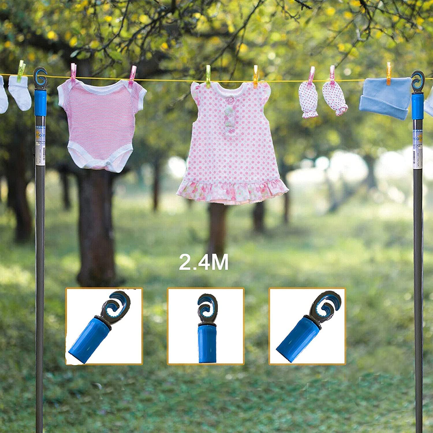 Heavy Duty Telescopic Clothes Line Pole - Extending Washing Line Prop for Outdoor Laundry, Garden, Backyard & Camping Use | Multicolor Durable Clothes Drying Rack | Abaseen 1-Pack