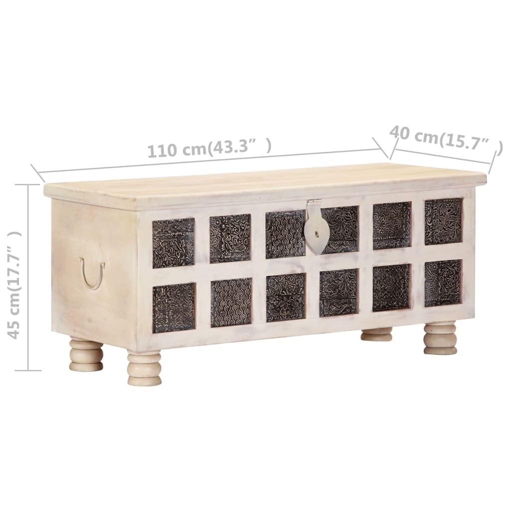 Distressed White Acacia Wood Storage Chest - 43.3