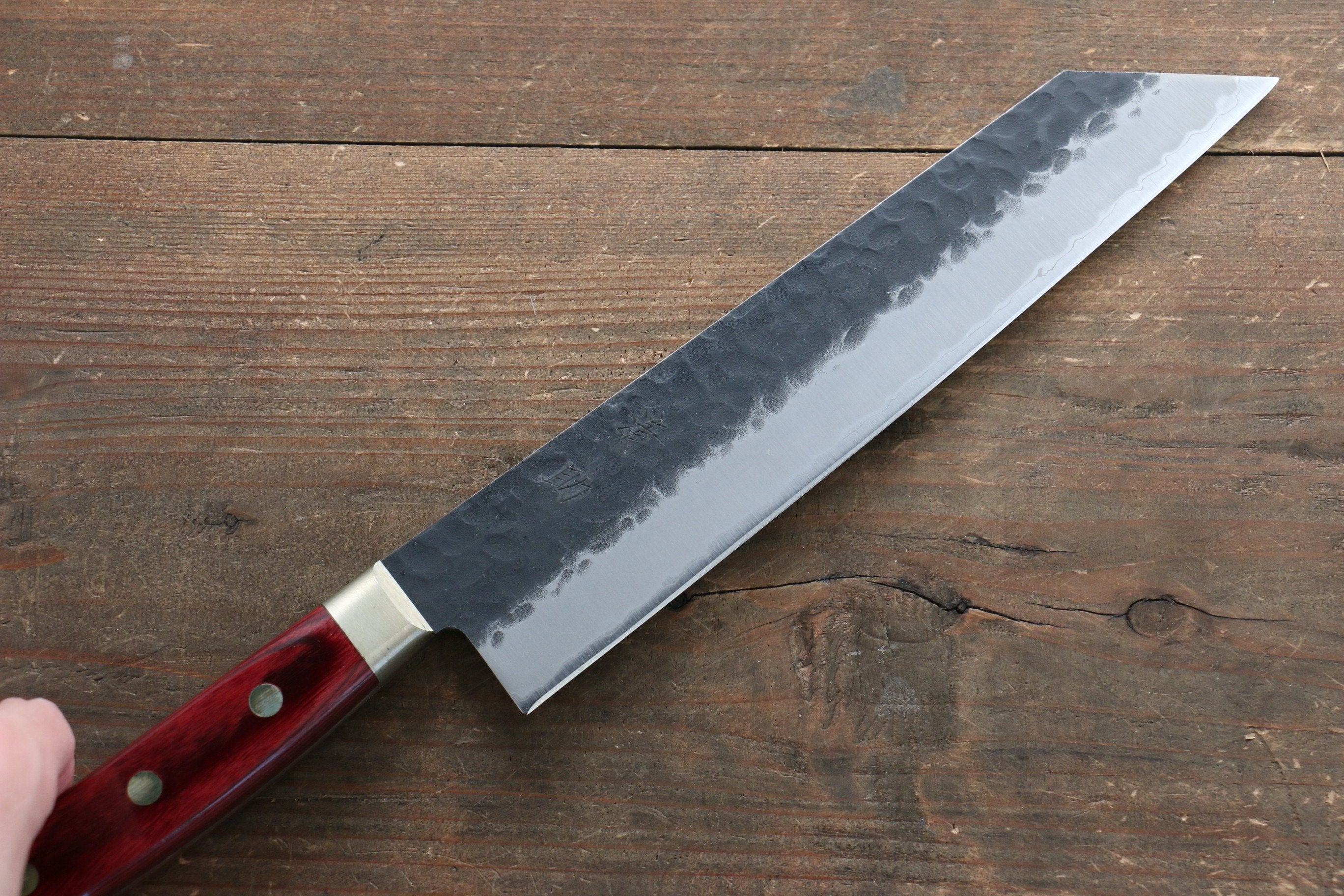 Premium Seisuke Kurobeni Blue Super Hammered Kurouchi Kiritsuke Gyuto Knife 210mm - Japanese Chef Knife with Red Pakka Wood Handle - Perfect for Sushi, Sashimi & Precision Cutting