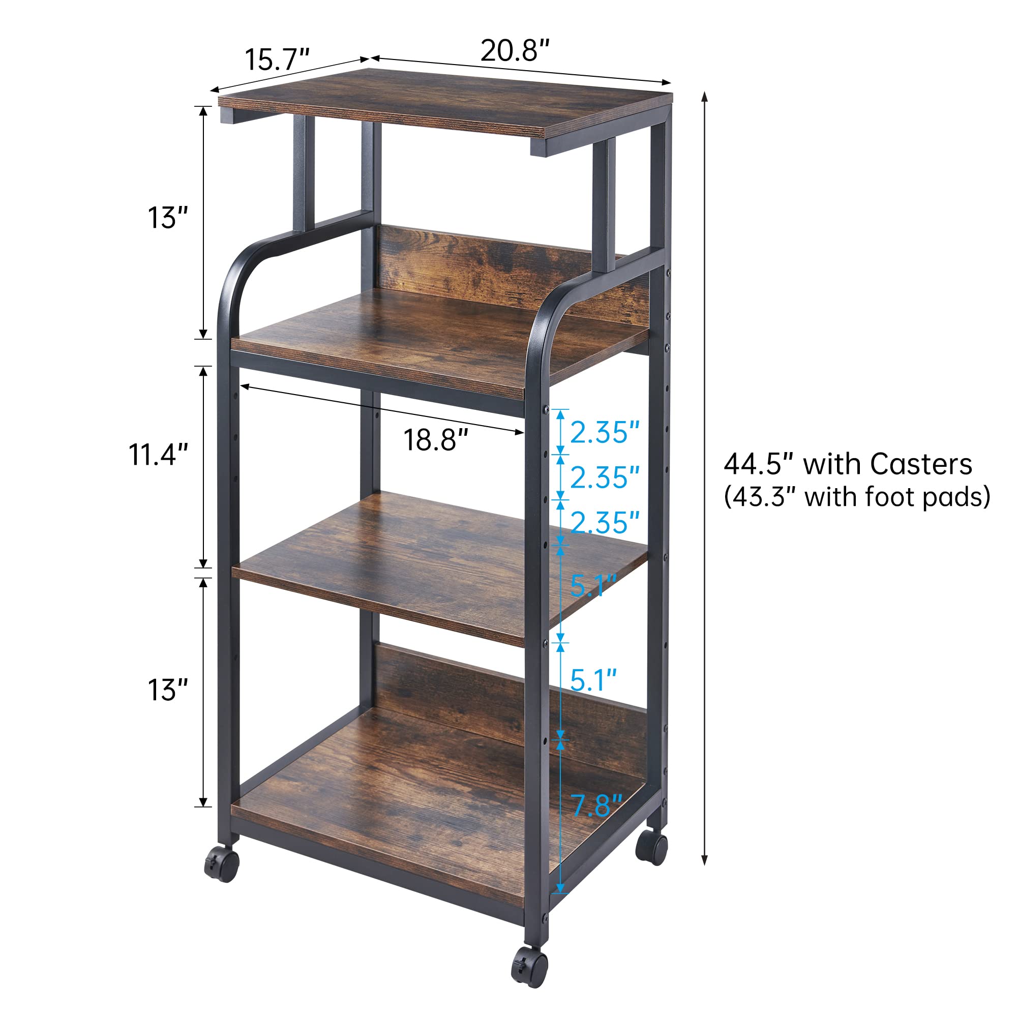 4-Tier Adjustable Printer Stand with Wheels - Rustic Brown Home Office Desk Organizer for Printer, Scanner & Supplies - Perfect for Small Spaces & Workspace Organization