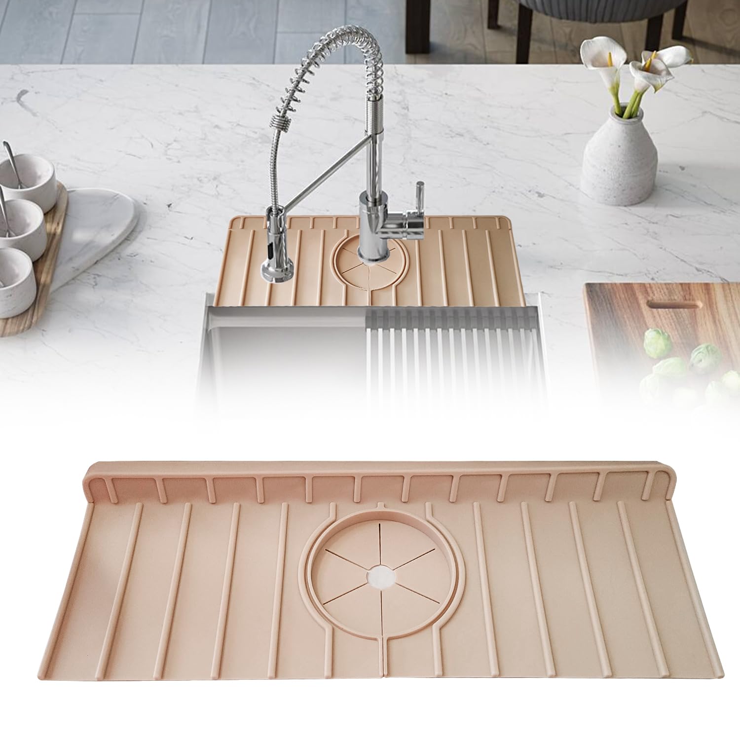 **Silicone Kitchen Faucet Splash Guard & Drip Catcher Tray - Non-Slip Sink Mat Protector for Leak Prevention - Perfect for Stainless Steel Sinks, Dishwashing & Countertop Protection**