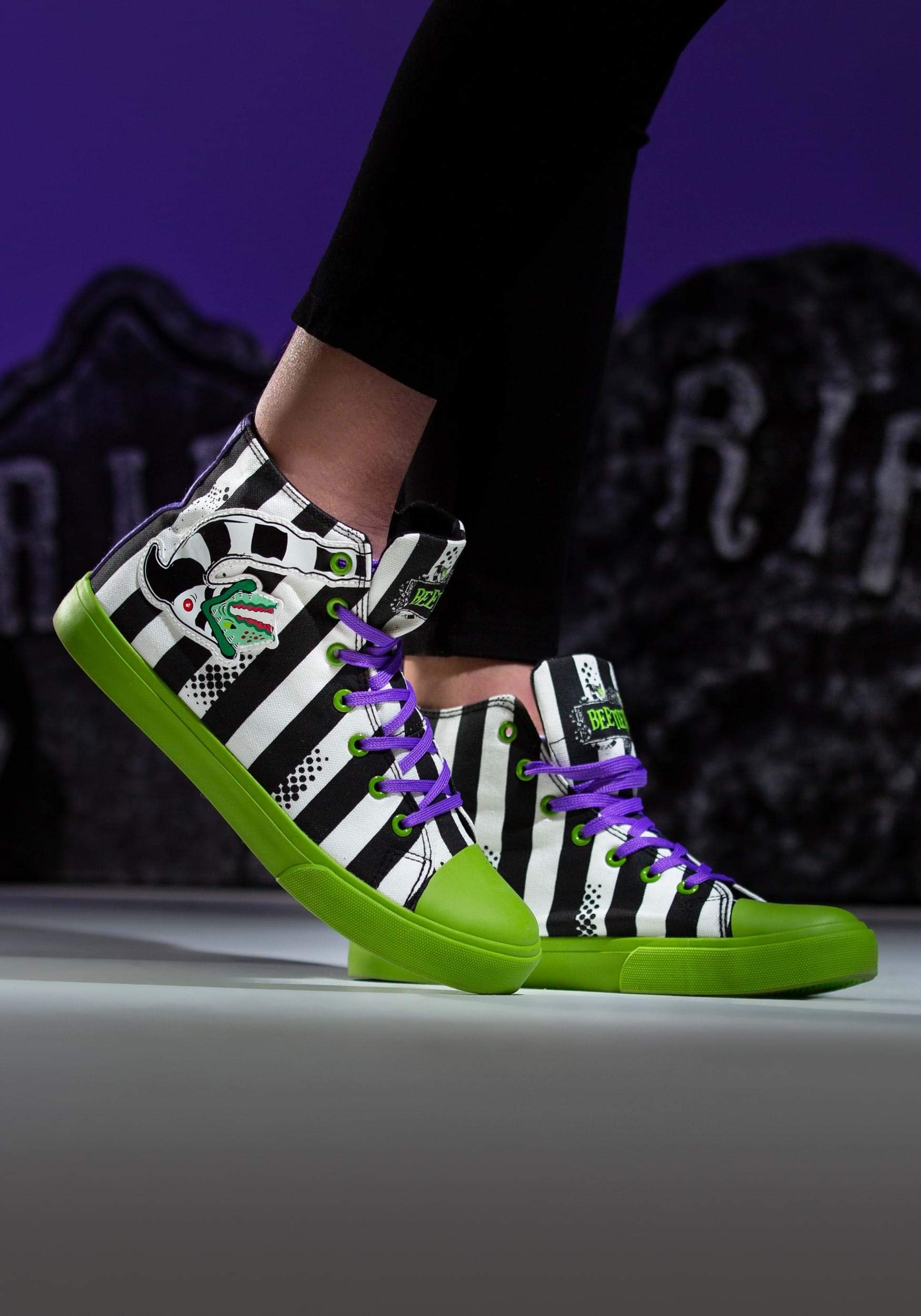 Stylish Unisex Beetlejuice Striped Sneakers - Trendy Casual Shoes for Men & Women | Perfect for Halloween Costumes, Cosplay, and Everyday Streetwear Fashion
