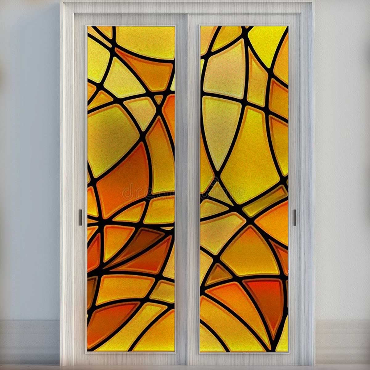 Decorative Yellow Stained Glass Window Film - Exterior Privacy Cling for Home & Office - Perfect for Bathroom, Bedroom, and Front Door Windows