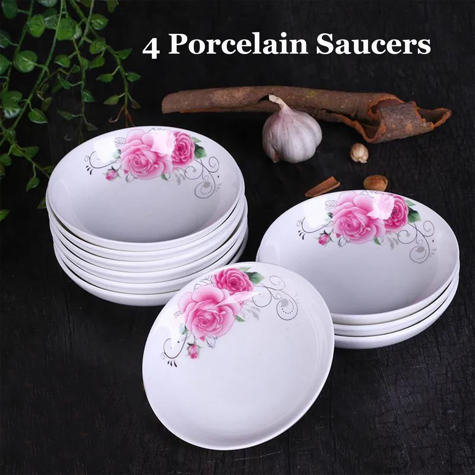 4-Pack Floral Ceramic Saucer Dishes - 4 Inch Decorative Appetizer Plates for Sushi, Snacks, Condiments & Seasonings | Perfect for Japanese Dining, Tea Parties & Home Decor