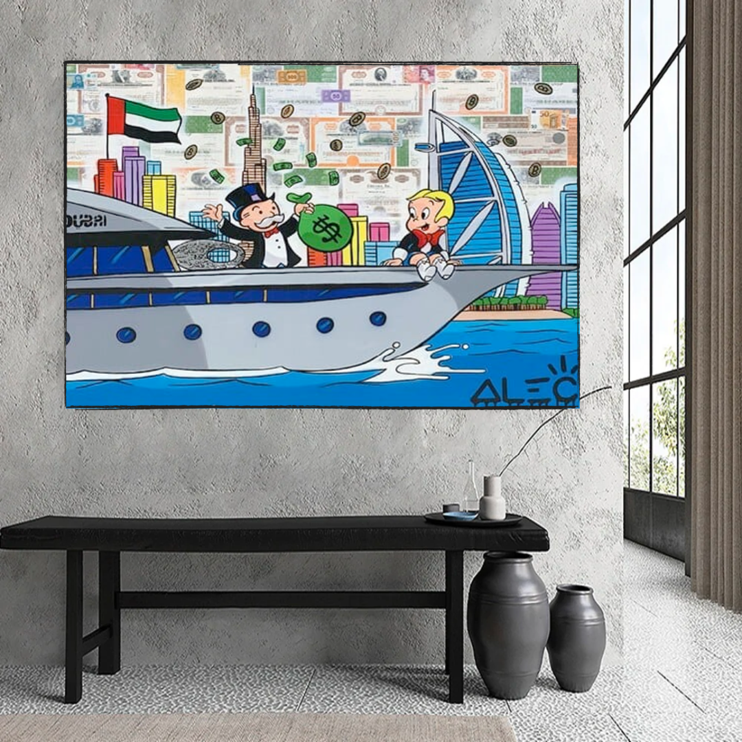 Alec Monopoly Richie Rich Cruising Canvas Wall Art - Pop Art Home Decor for Living Room, Bedroom & Office