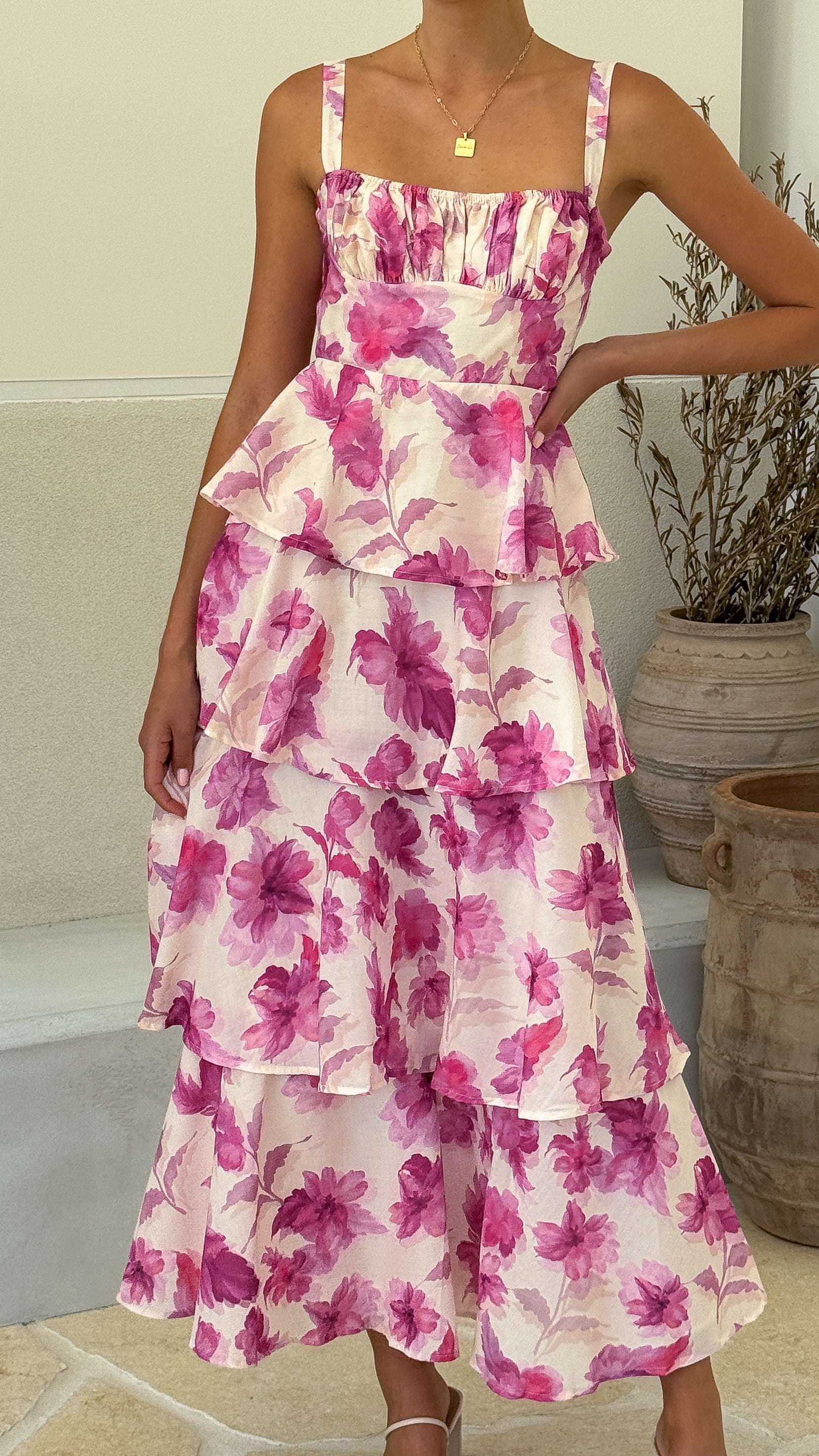 Indi Maxi Dress - Pink Floral Print Long Summer Dress for Women, Boho Chic Beachwear & Vacation Outfit