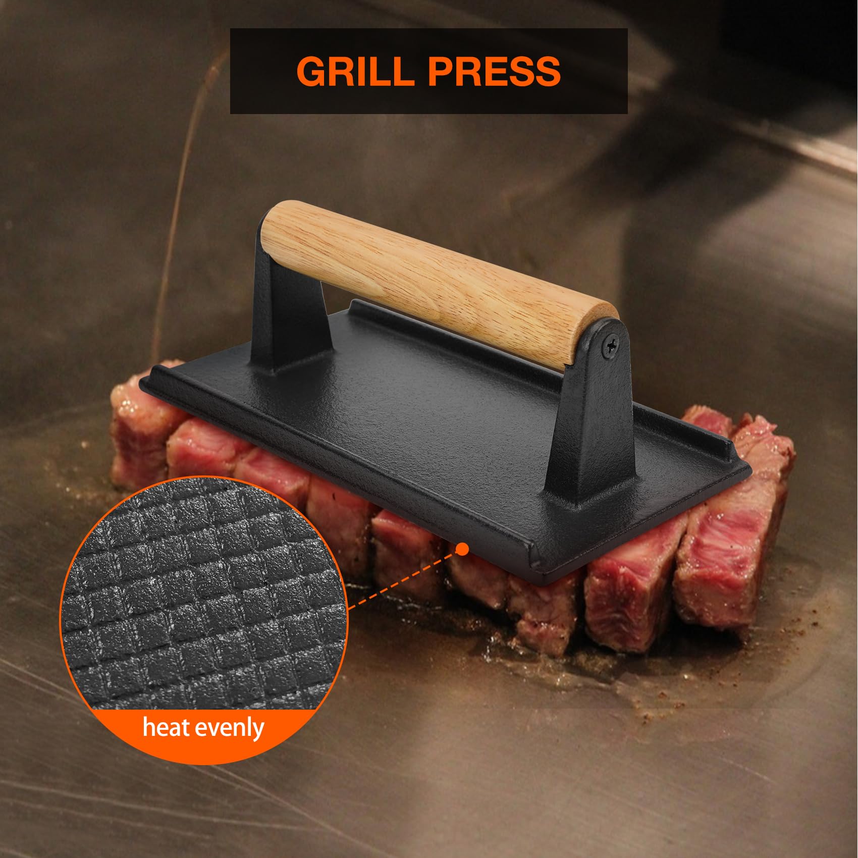 OnlyFire Professional 5-Piece BBQ Grill Tool Kit - Stainless Steel Griddle Accessories for Camping, Outdoor Hibachi & Backyard Cooking - Perfect for Grilling, Searing & Flat Top Cooking