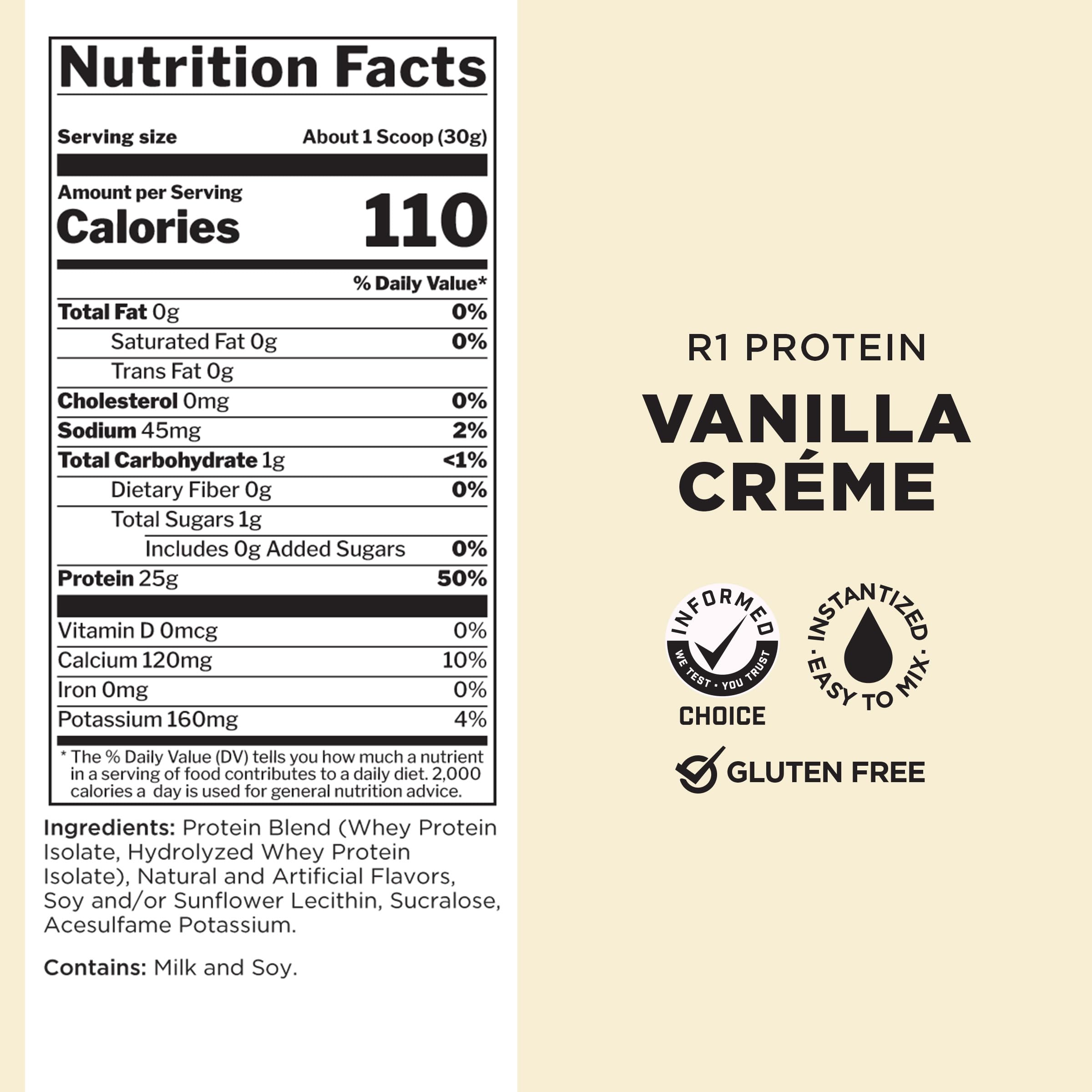 Rule One Proteins R1 Protein Powder - 25g Fast-Acting, Super-Pure 100% Whey Isolate & Hydrolysate with 6g BCAAs (5lbs, Vanilla Créme) for Post-Workout Recovery & Muscle Growth