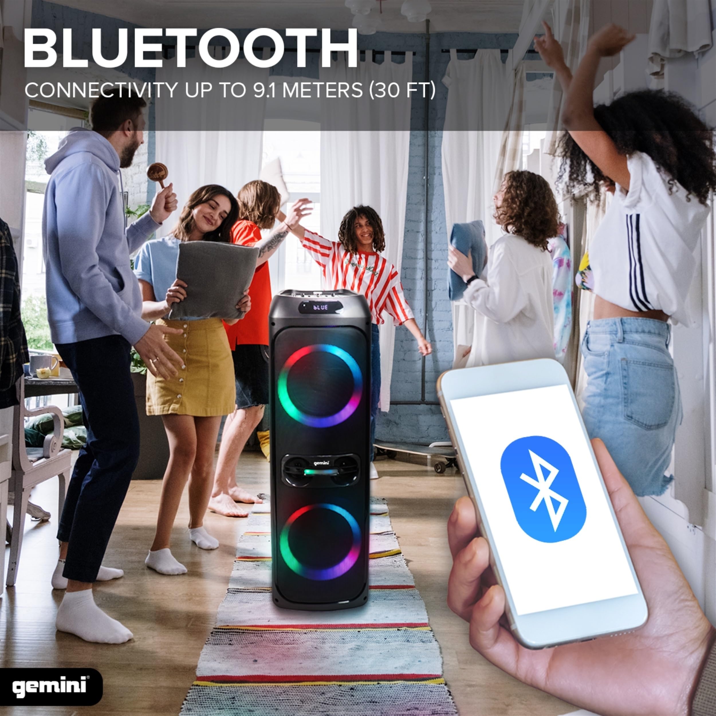 Gemini Sound GHK-2800-4800W High Power Party Speaker with Deep Bass Boost, Colorful LED Lights & Voice-Changing Effects - Bluetooth Karaoke System with Wireless Microphone & Remote Control - Perfect for Home Parties, Outdoor Events & DJ Performances