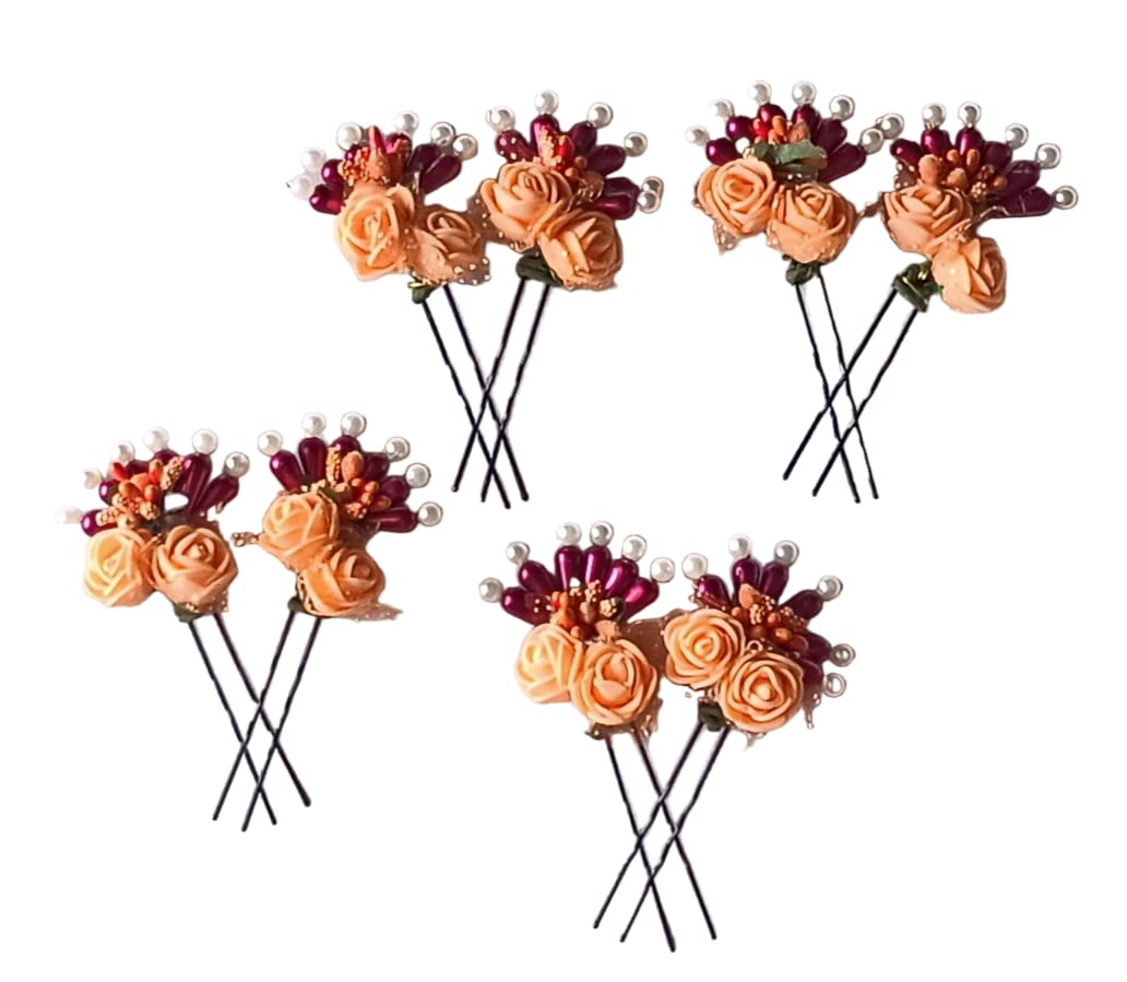 Pearl Patti Bridal Jewelry Pins - 8 Piece Set (Orange) for Wedding Hair Accessories, Bridal Party, and Special Occasions