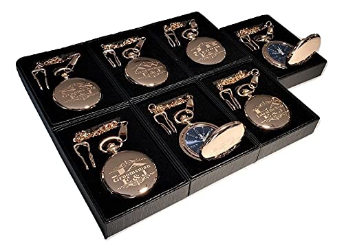 **7 Personalized Engraved Pocket Watches for Men - Vintage Wedding Groomsmen & Best Man Gift Set with Stainless Steel Chain & Gift Box (Black) - Perfect for Weddings, Anniversaries, and Special Occasions**