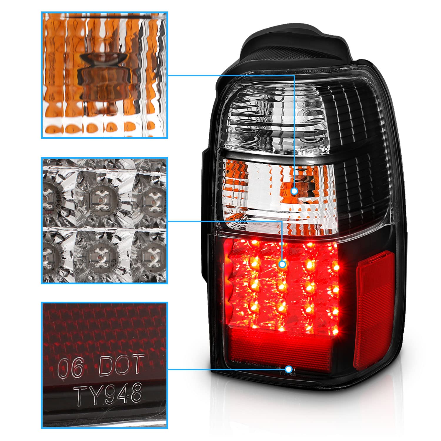 1996-2002 Toyota 4Runner LED Tail Lights Assembly - Black Replacement Set (Pair) for Passenger & Driver Side - Enhanced Visibility & Style Upgrade for Off-Road & Night Driving