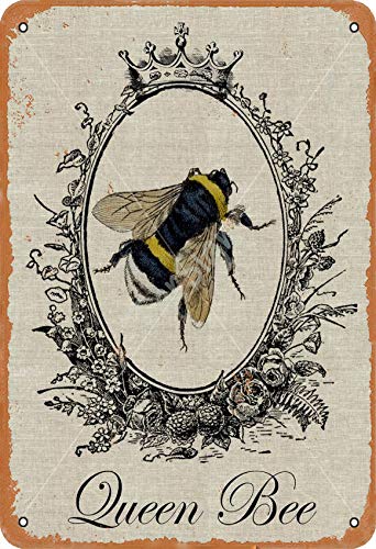 Vintage Queen Bee Tin Sign - 12x8 Inches Retro Wall Art Decor for Home, Bar, Cafe & Office - Eye-Catching Advertising Metal Plaque