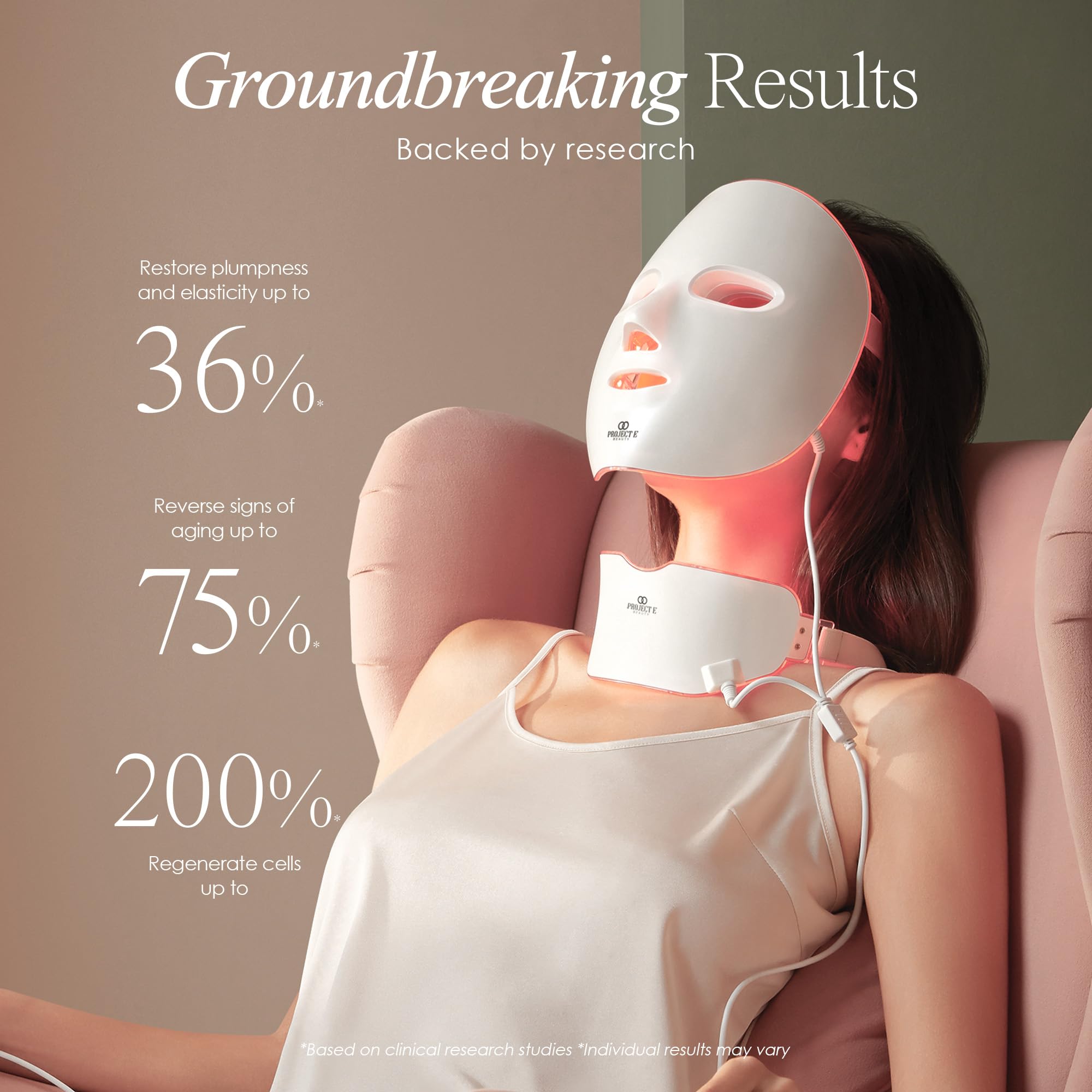 Project E Beauty LightAura Plus LED Light Therapy Mask - 7 Color LED Face & Neck Mask for Skin Rejuvenation, Anti-Aging & Wrinkle Reduction | Anti-Inflammatory & Brightening Skincare Treatment | Perfect for At-Home Spa Days & Post-Procedure Recovery