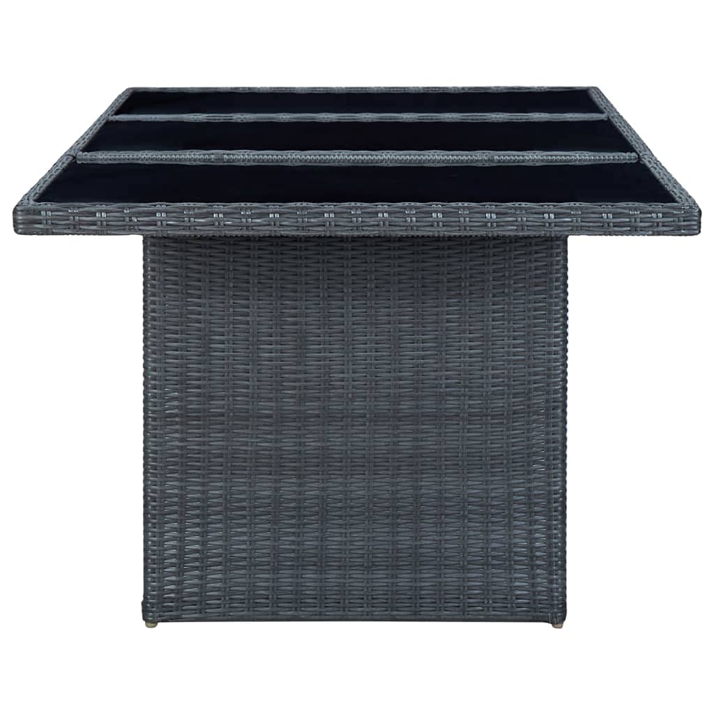 Outdoor Dining Table - Weather Resistant Patio Furniture with Dark Gray Poly Rattan & Tempered Glass Top for Backyard, Balcony, Poolside, and Garden Entertaining