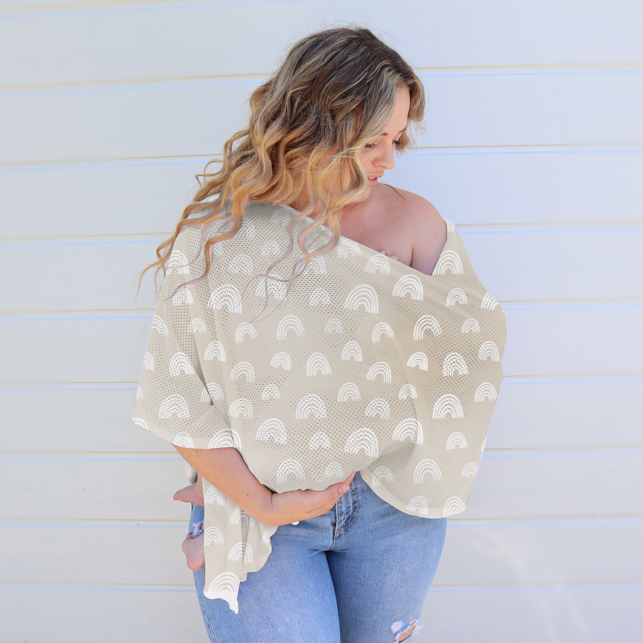 Nordic 2-Pack AIR+ Mesh Nursing Scarf - Breathable Baby Carrier Cover, Grey & Sand - Perfect for Breastfeeding, Shopping & Outdoor Activities