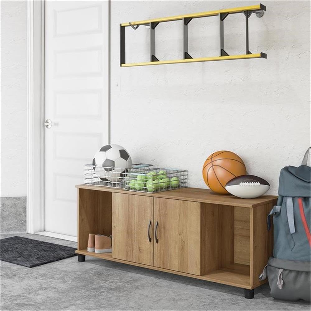 Pemberly Row Transitional Shoe Storage Bench in Natural - Entryway Organizer with Seat for Hallway, Bedroom & Mudroom - Perfect for Storing Shoes, Boots & Accessories
