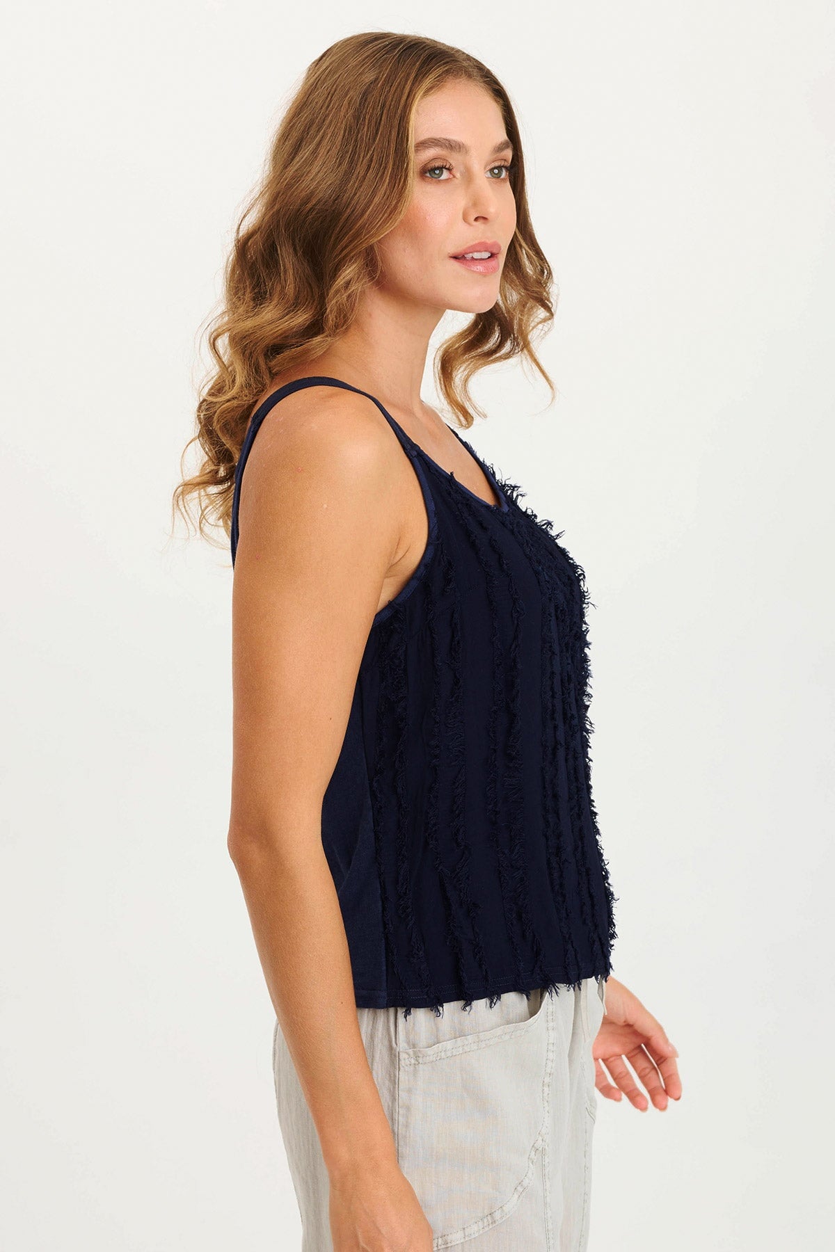 Haddon Stripe Voile & Jersey A-Line Tank Top for Women - Lightweight Summer Casual Wear, Beach Cover-Up, and Layering Staple
