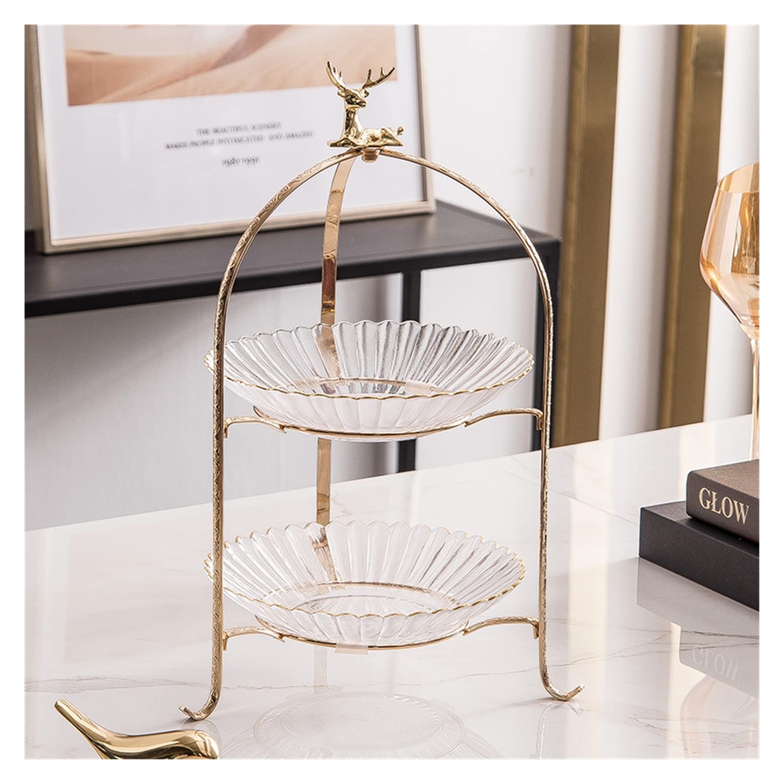 Modern Glass Fruit Bowl - Elegant Double-Layer Fruit Plate for Living Room, Coffee Table, Luxury Snack & Dessert Display - Perfect for Parties, Home Decor & Cake Stand (Color: A)