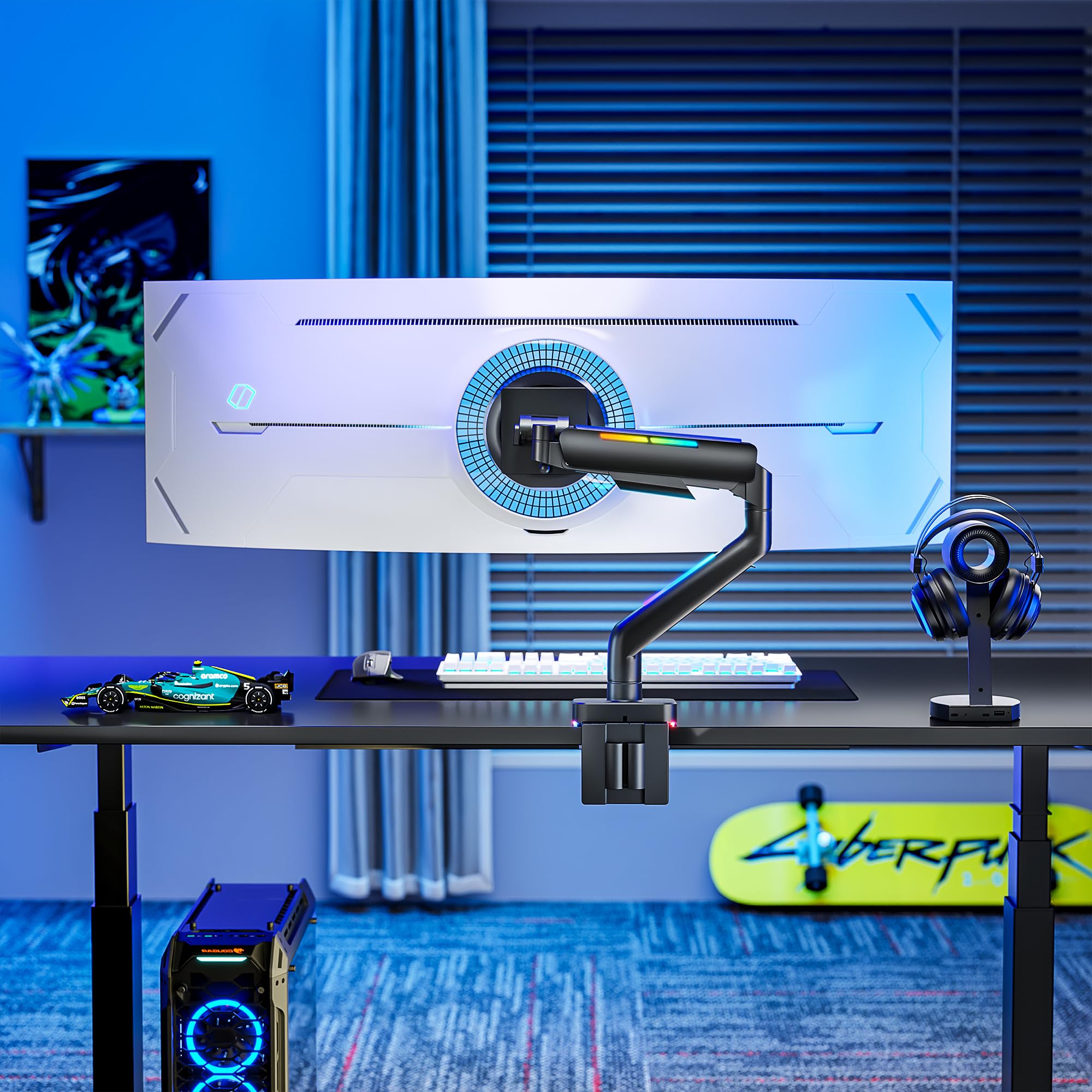Heavy Duty Monitor Arm for 49'' Ultrawide Screen - Samsung Odyssey G9 & LG Monitor - Adjustable Gas Spring Mount for Gaming & Office Setup