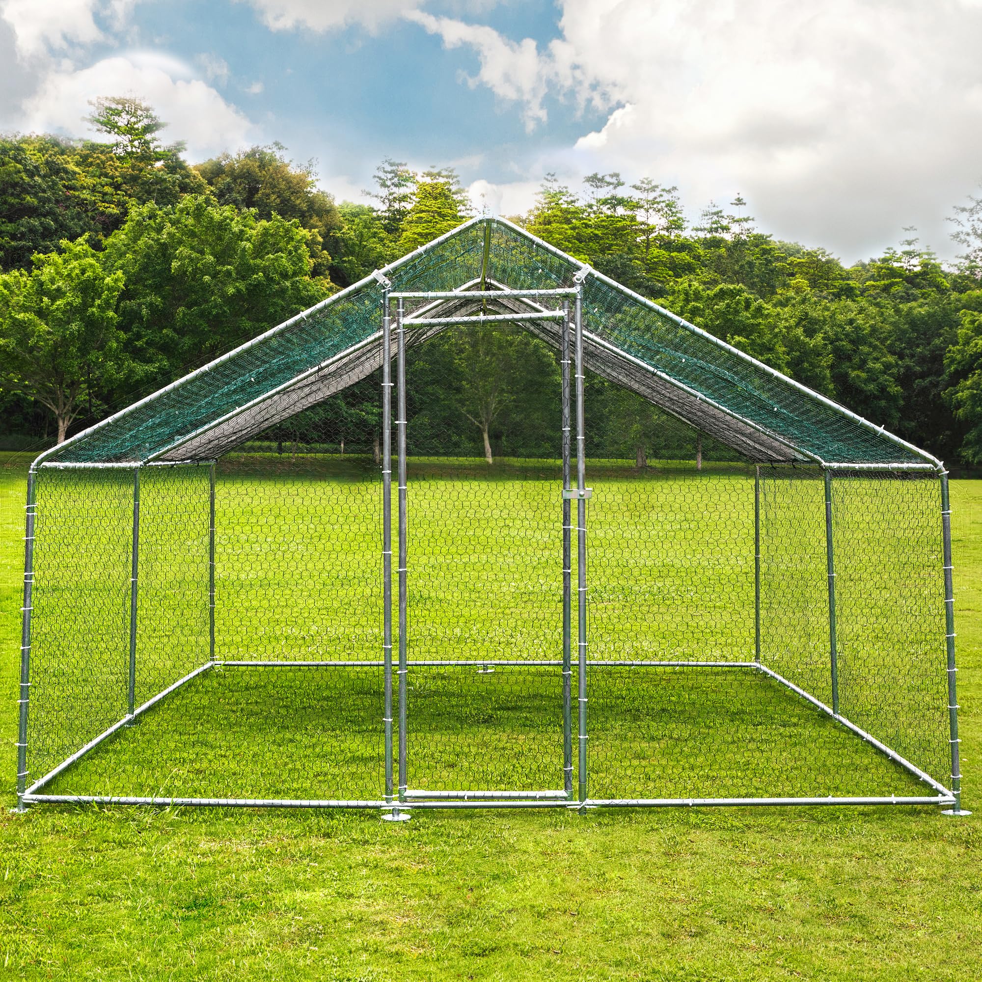 TOETOL Large Walk-In Chicken Coop - 13.1’L x 9.8’W x 6.5’H Metal Poultry Cage with Waterproof UV-Resistant Cover for Hens, Rabbits, Ducks - Spire Shaped Outdoor Habitat for Backyard Farm, Garden & Pet Shelter