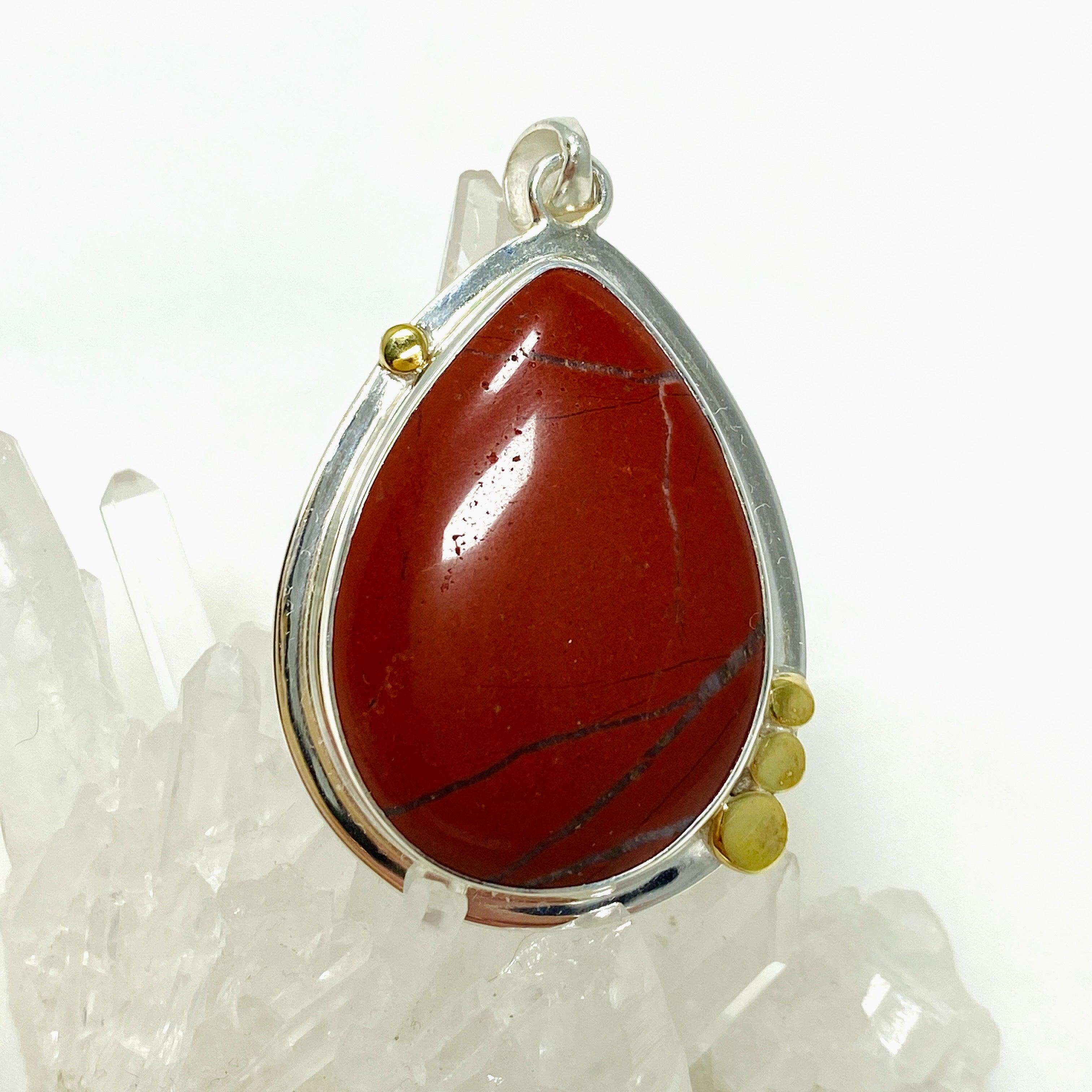 Natural Red Jasper Teardrop Pendant Necklace - Handcrafted Gemstone Jewelry KPGJ4445 for Meditation, Healing & Spiritual Protection