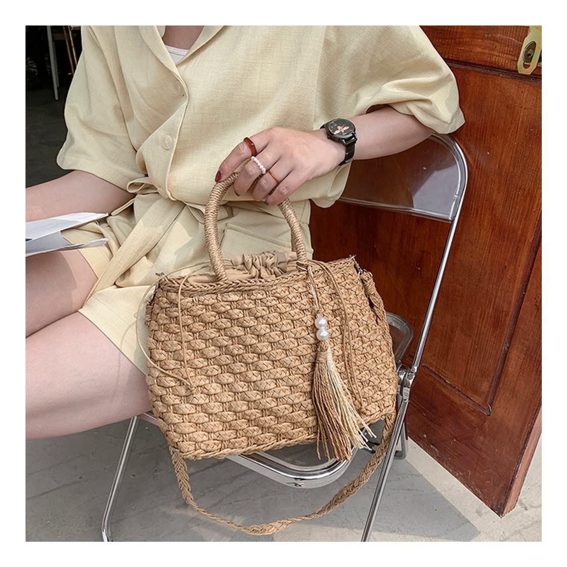 Stylish Rattan Woven Straw Crossbody Bag for Women - Summer Beach Tote Purse with Adjustable Strap (30x20cm) - Perfect for Vacation, Travel, and Casual Outings