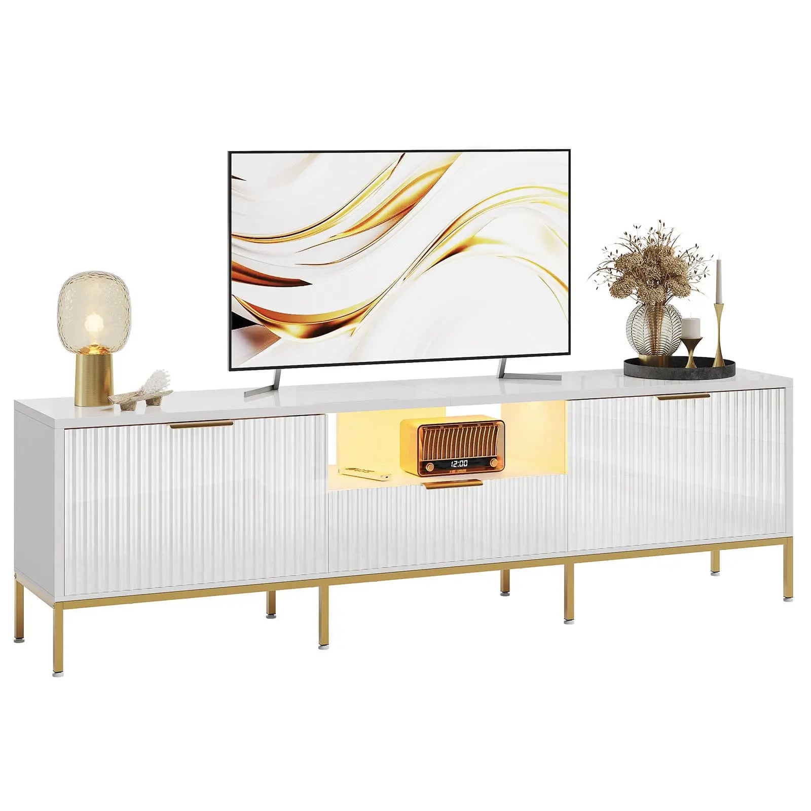 Bestier 70 Inch Modern TV Stand with Fluted Design for 80 Inch Flat Screen TVs - Perfect for Living Room, Bedroom & Home Theater Entertainment Centers