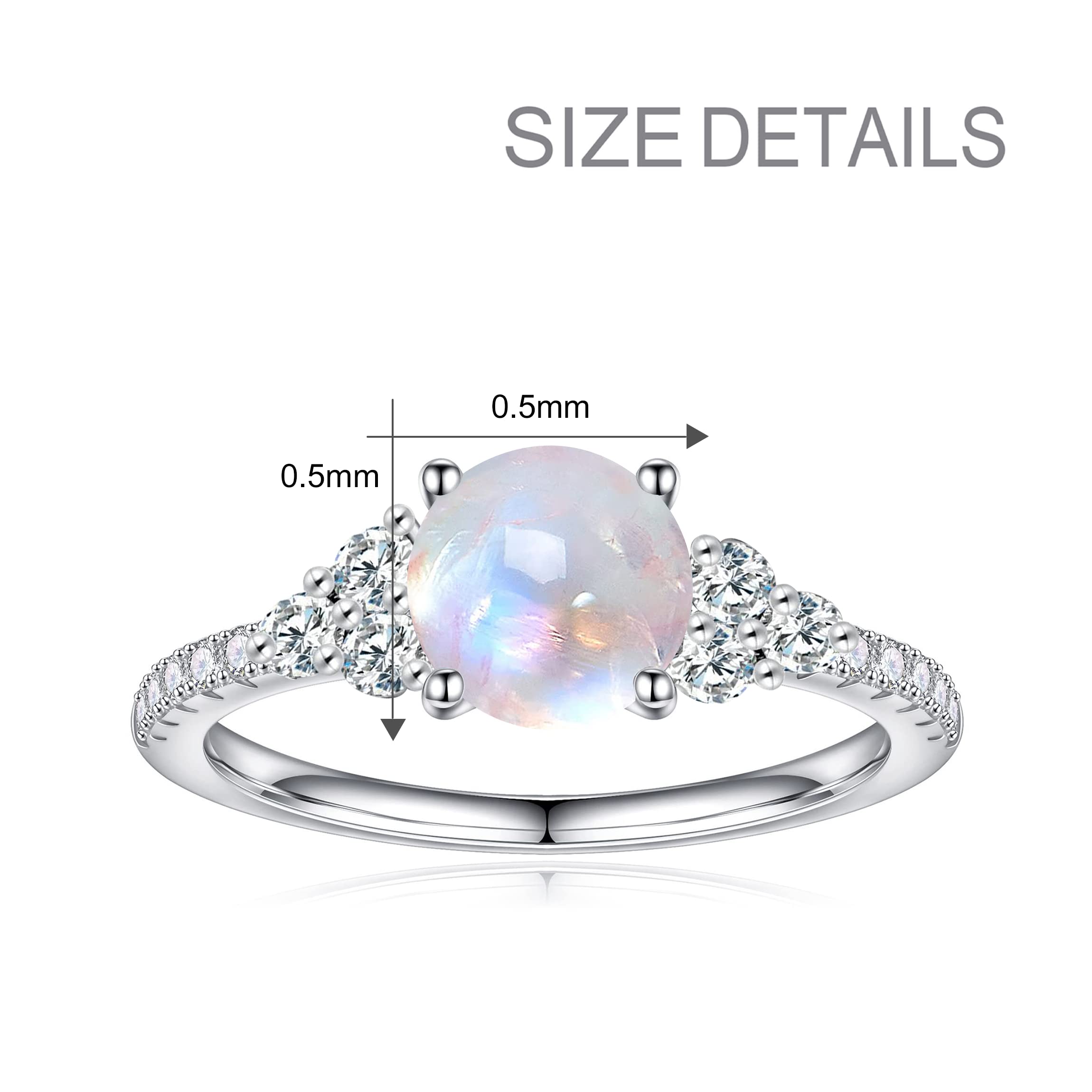 Authentic Rainbow Moonstone Ring for Women - 925 Sterling Silver Genuine Moonstone Jewelry - Perfect for Gifts, Weddings & Everyday Elegance