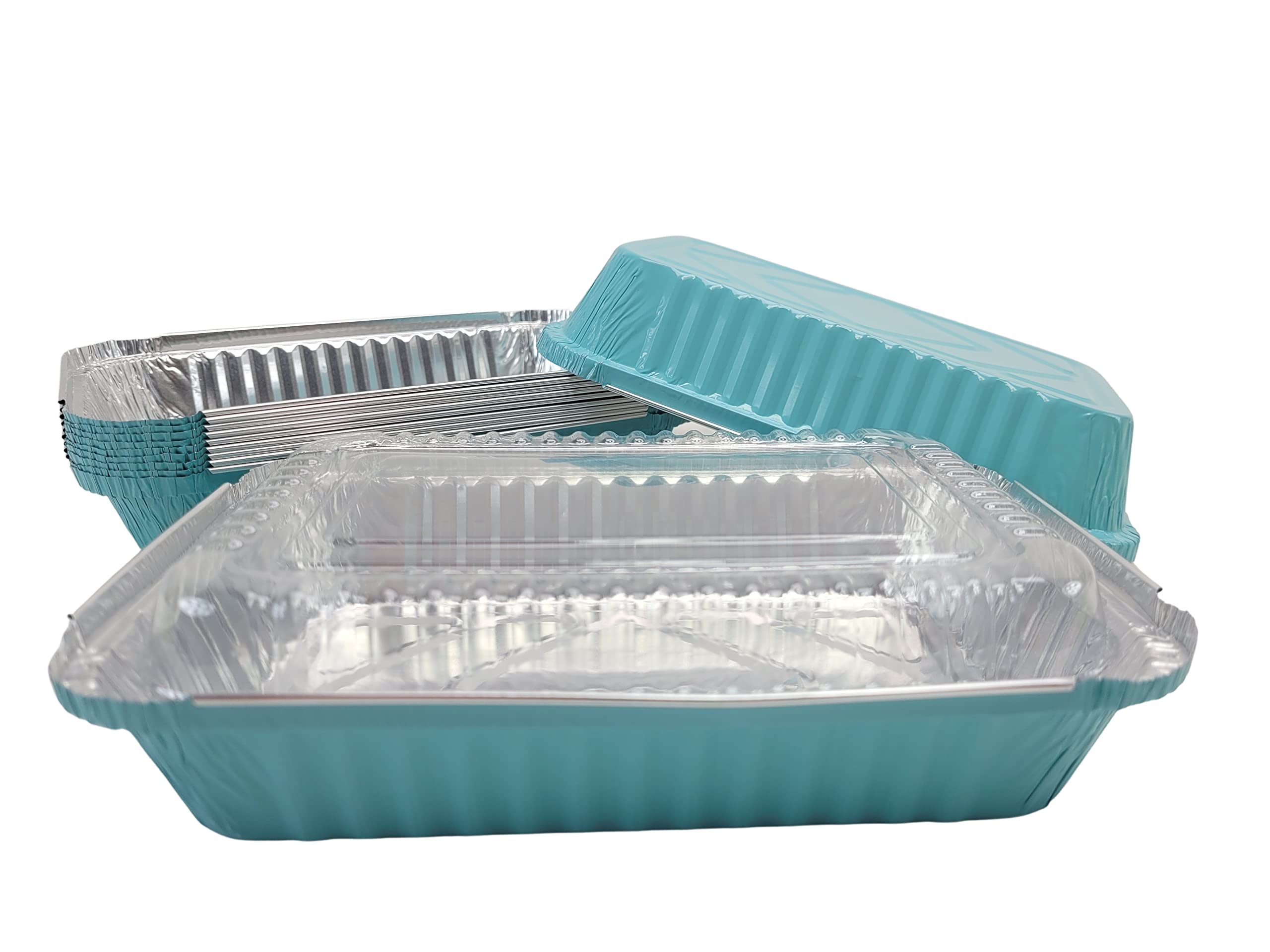 KitchenDance 1.5 LB Colored Aluminum Foil Oblong Pan with Plastic Lid - Durable Shallow Foil Containers for Cooking, Baking, Freezing & Food Storage - Perfect for Restaurants, Catering & Home Kitchens (6417P)
