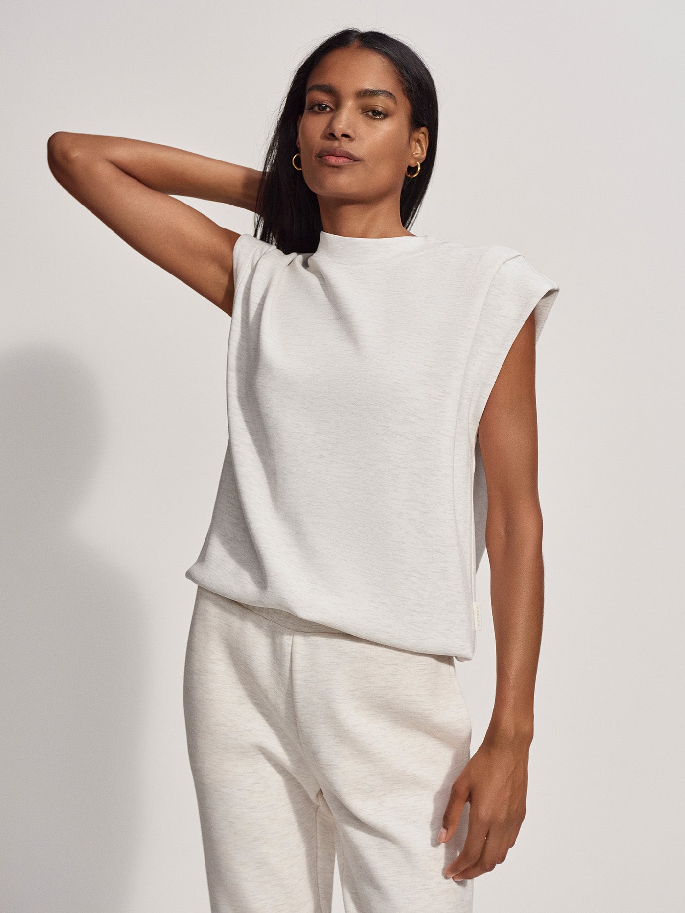 Varley Otis Sleeveless Sweatshirt for Women - Ivory Marl Color | Comfortable Cotton Pullover | Perfect for Yoga, Gym & Casual Wear