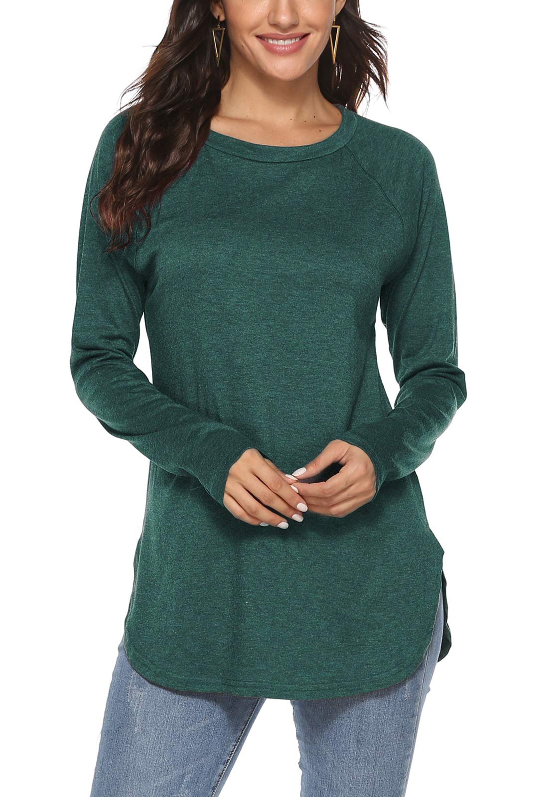 Newchoice Women's Batwing Tops - Long Sleeve Tunic Tee Shirts with Raglan Sleeves & Thermal Layering (XXL, Green) | Perfect for Casual Wear, Layering in Fall/Winter & Stylish Outfits