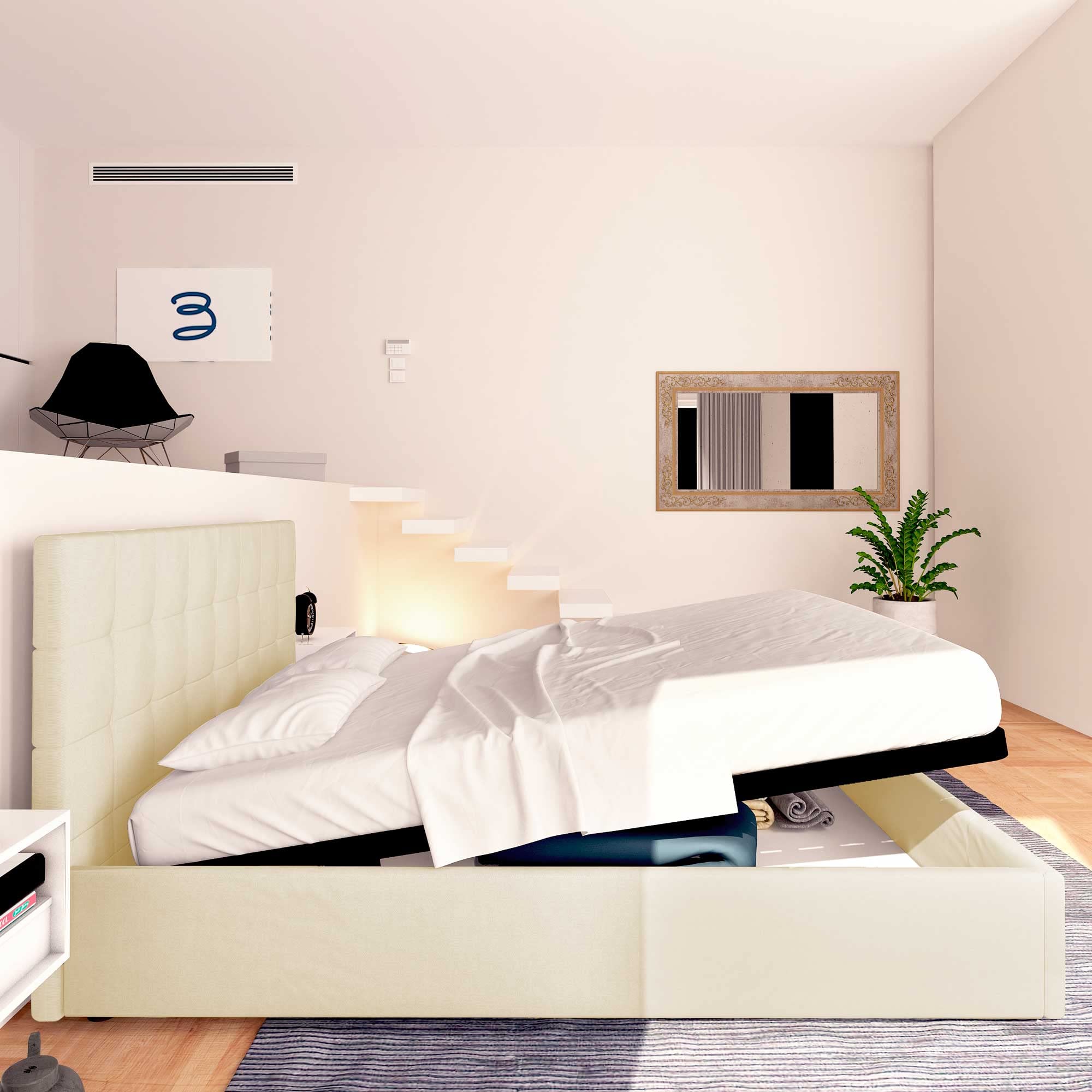 Baldiflex Single Bed with Storage - Synthetic Leather Dublin Model, Slatted Base for 80x190cm Mattress, Elegant Cream Headboard | Perfect for Small Bedrooms, Guest Rooms & Studio Apartments