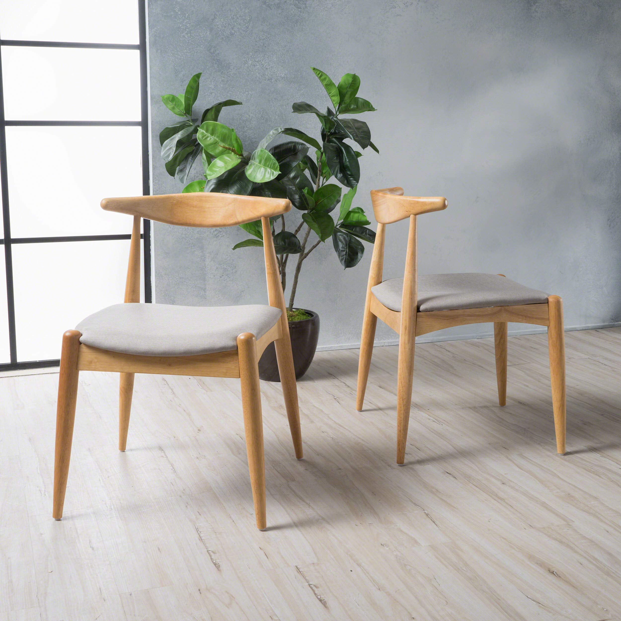 Christopher Knight Home Nyala Solid Wood Dining Table Set with 2 Francie Fabric Upholstered Chairs - Modern Kitchen & Dining Room Furniture for Family Gatherings & Dinner Parties
